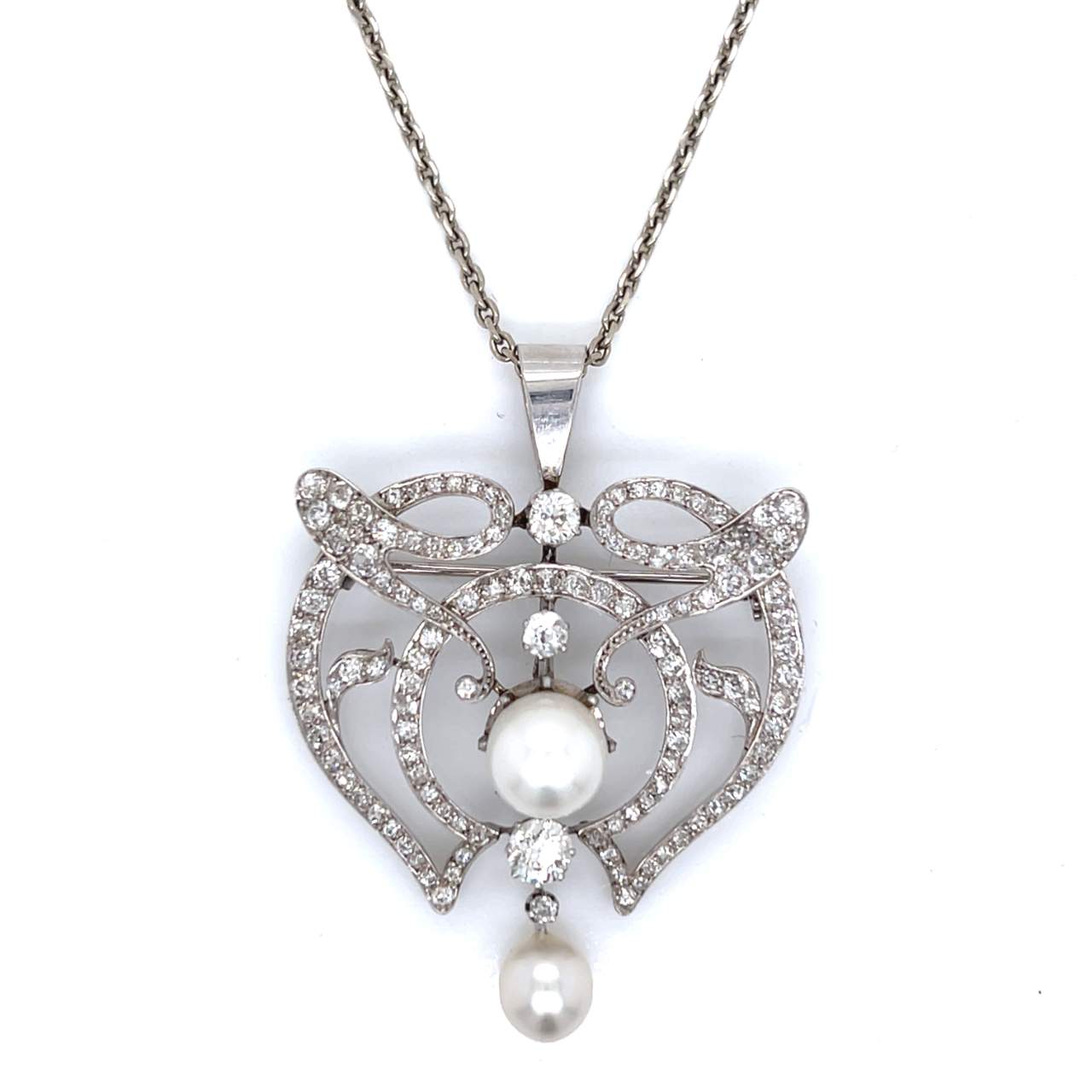 Art Deco Platinum & 18K Pearl & Diamond Necklace