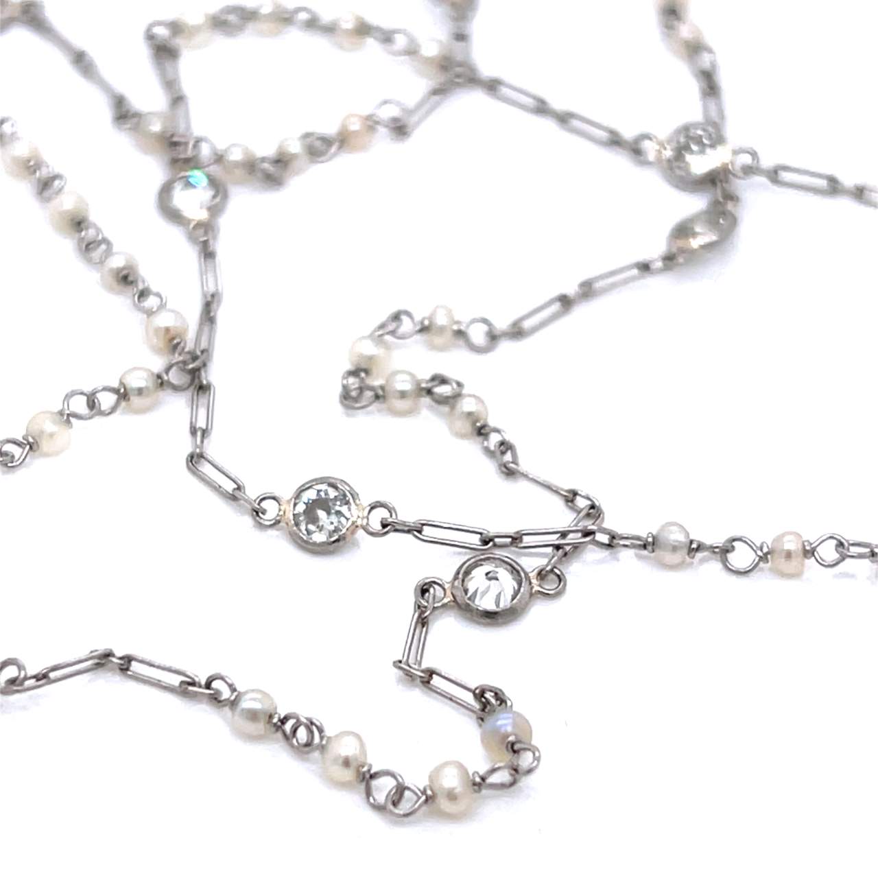 Platinum Natural Pearl & Diamond by the Yard Necklace