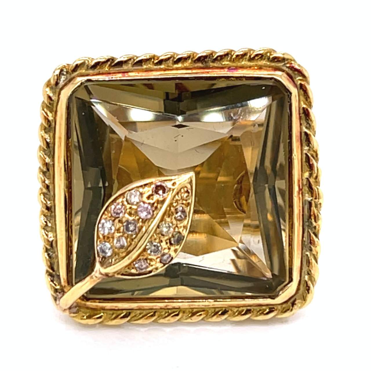 18K Yellow Gold Topaz & Diamond Ring