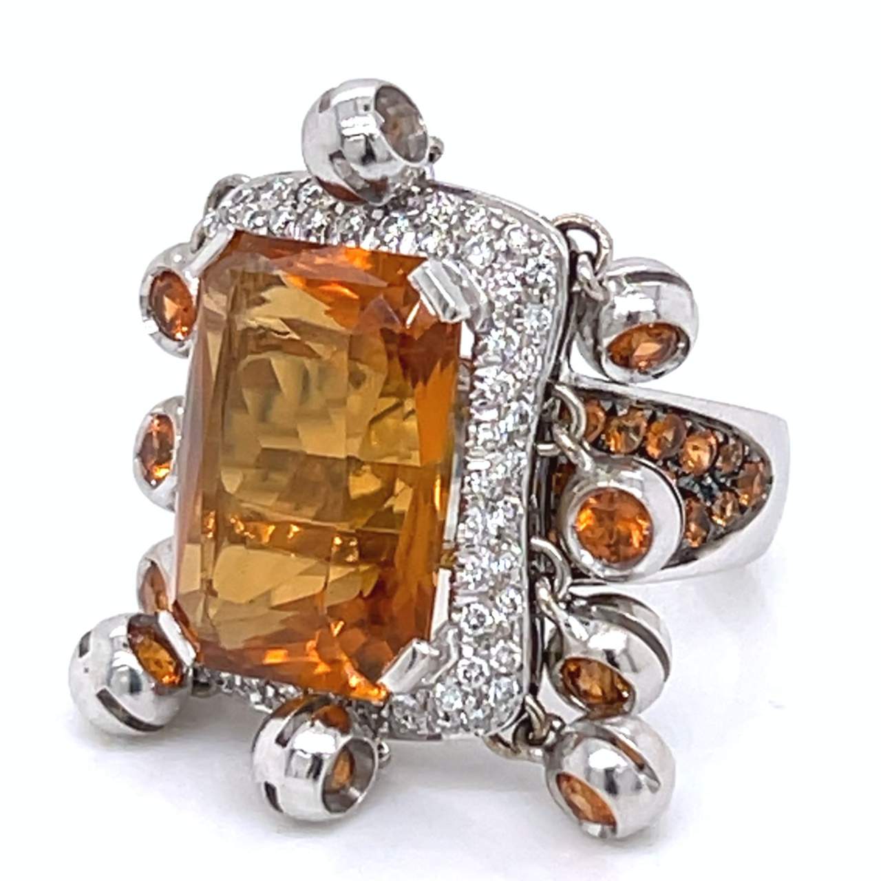 18K White Gold Topaz & Diamond Ring