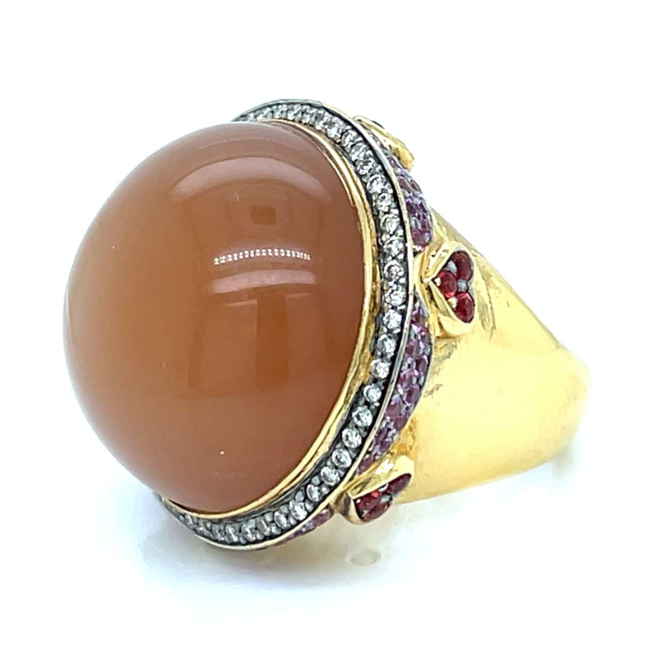 18K Yellow Gold Moonstone & Diamond Ring