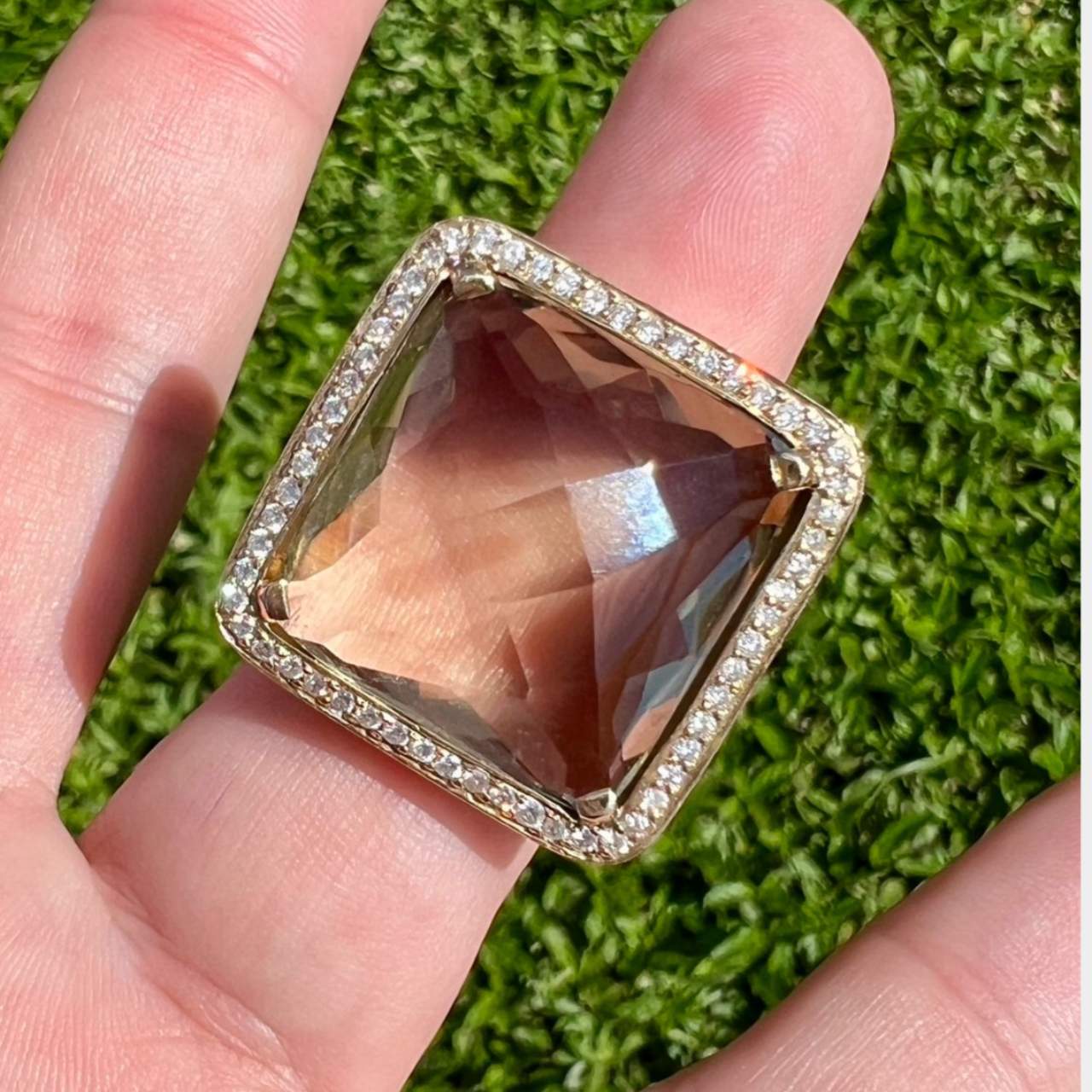 14k Yellow Gold Smokey Quartz & Diamond Ring