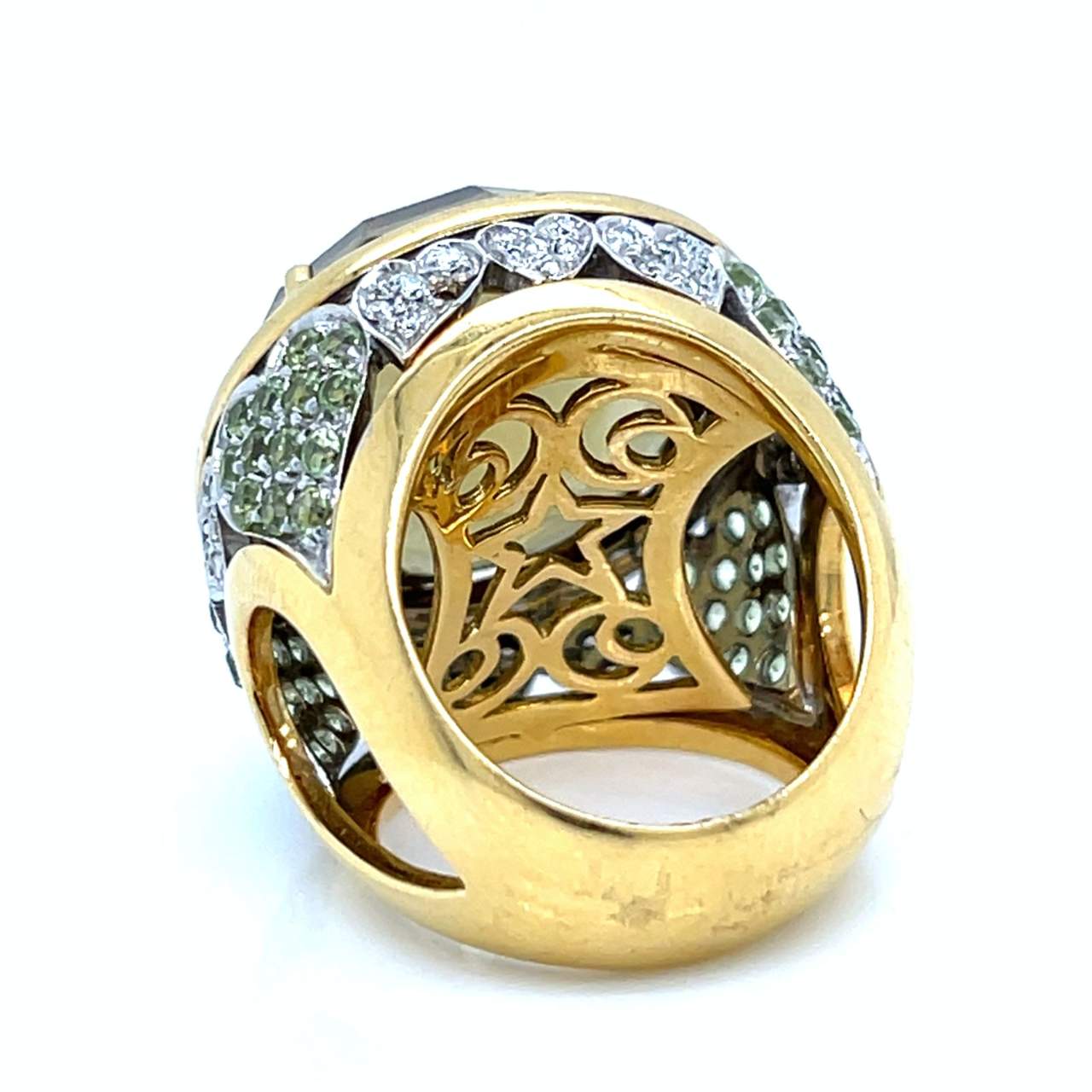 18K Yellow Gold Citrine, Tourmaline, and Diamond Ring