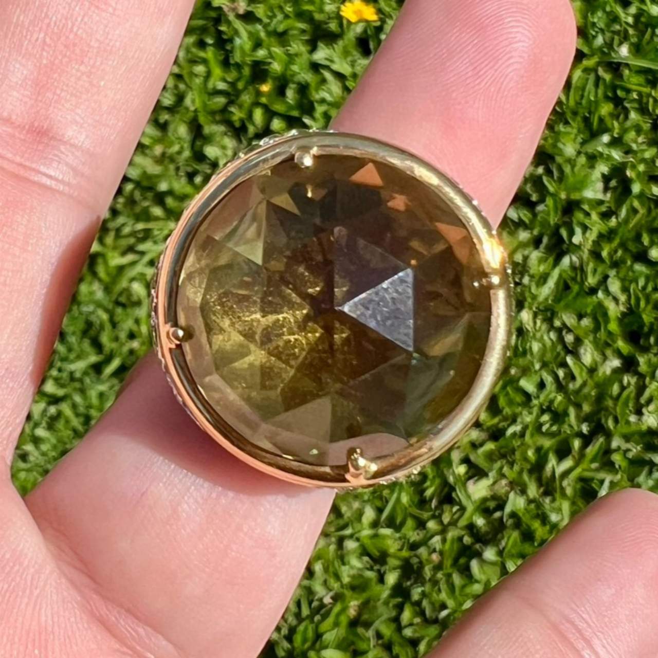 18K Yellow Gold Citrine, Tourmaline, and Diamond Ring
