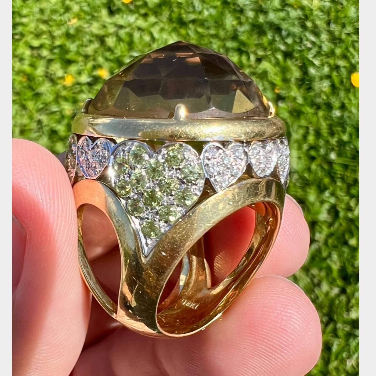 18K Yellow Gold Citrine, Tourmaline, and Diamond Ring
