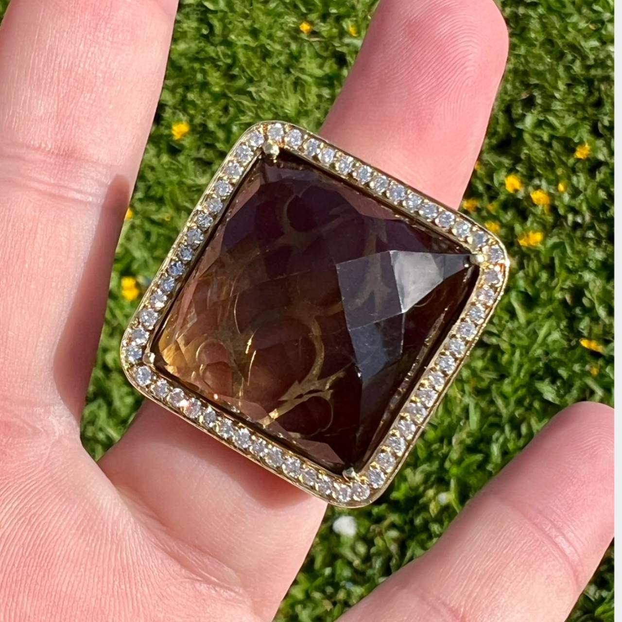 18K Yellow Gold Topaz & Diamond Cocktail Ring