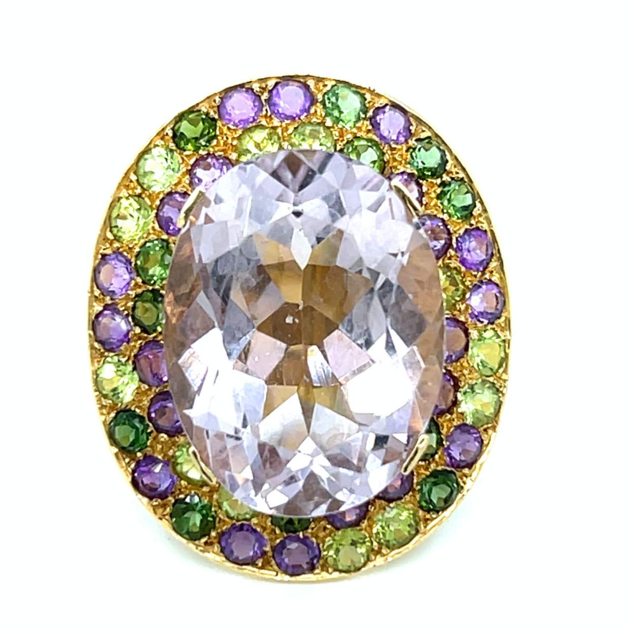 18K Yellow Gold Kunzite & Natural Color Stone Ring