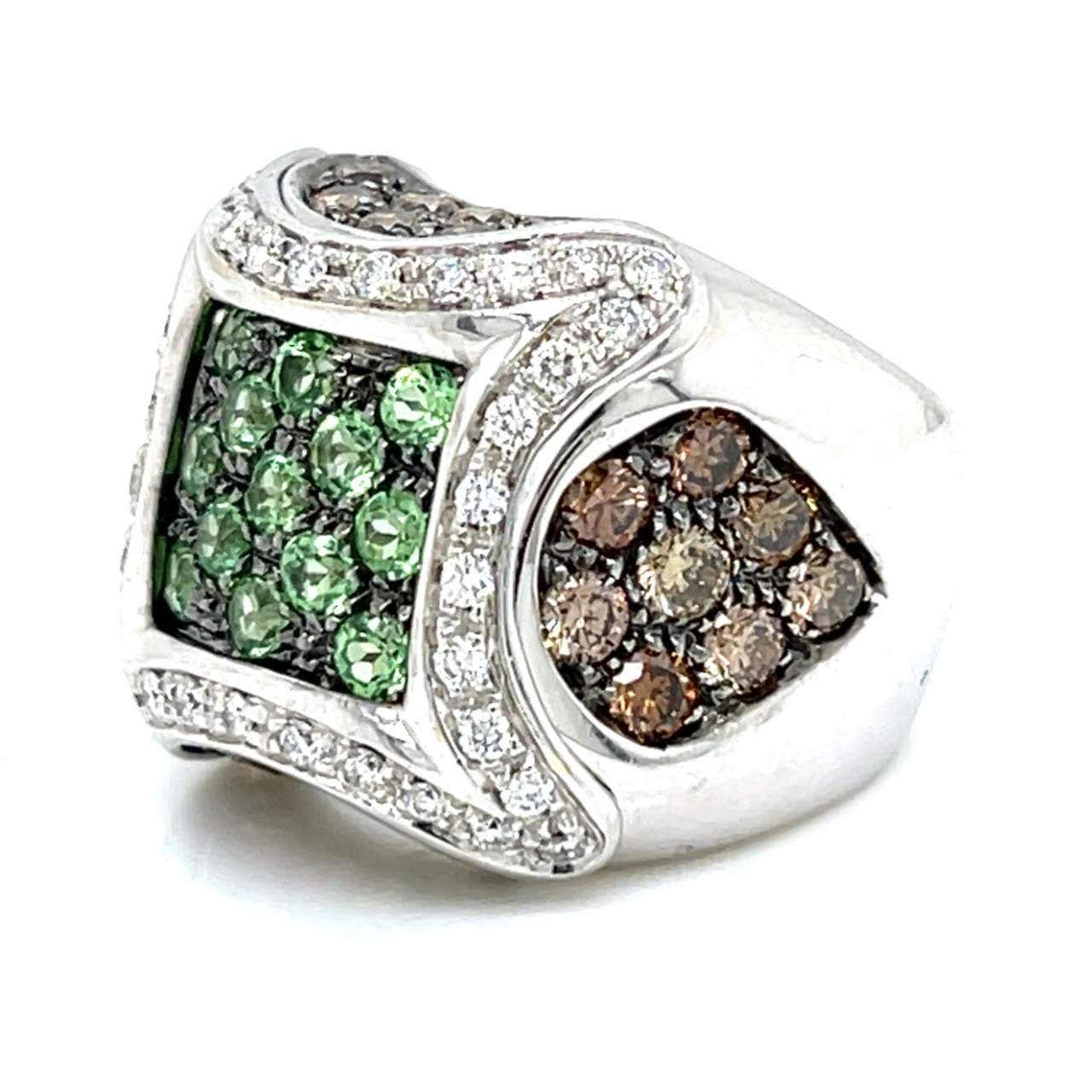 18K White Gold Champagne Diamond & Tsavorite Garnet Ring