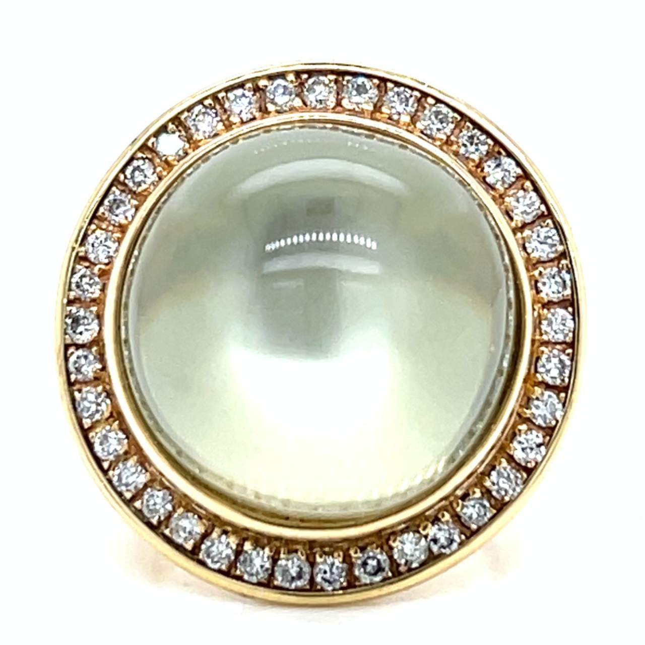 14K Yellow Gold Moonstone & Diamond Ring