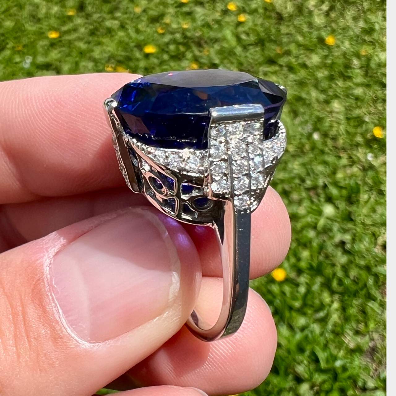 18K White Gold 27.07 Ct. Tanzanite & Diamond Ring