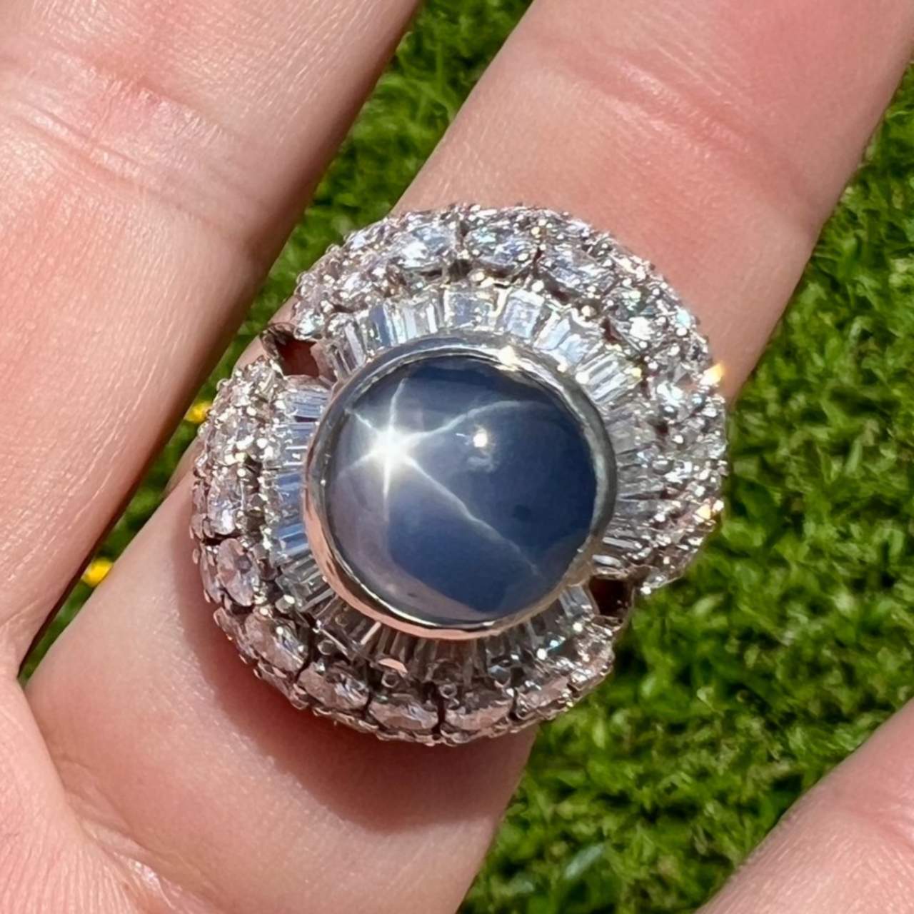 Art Deco Platinum 8.00 Ct. Star Sapphire & Diamond Ring