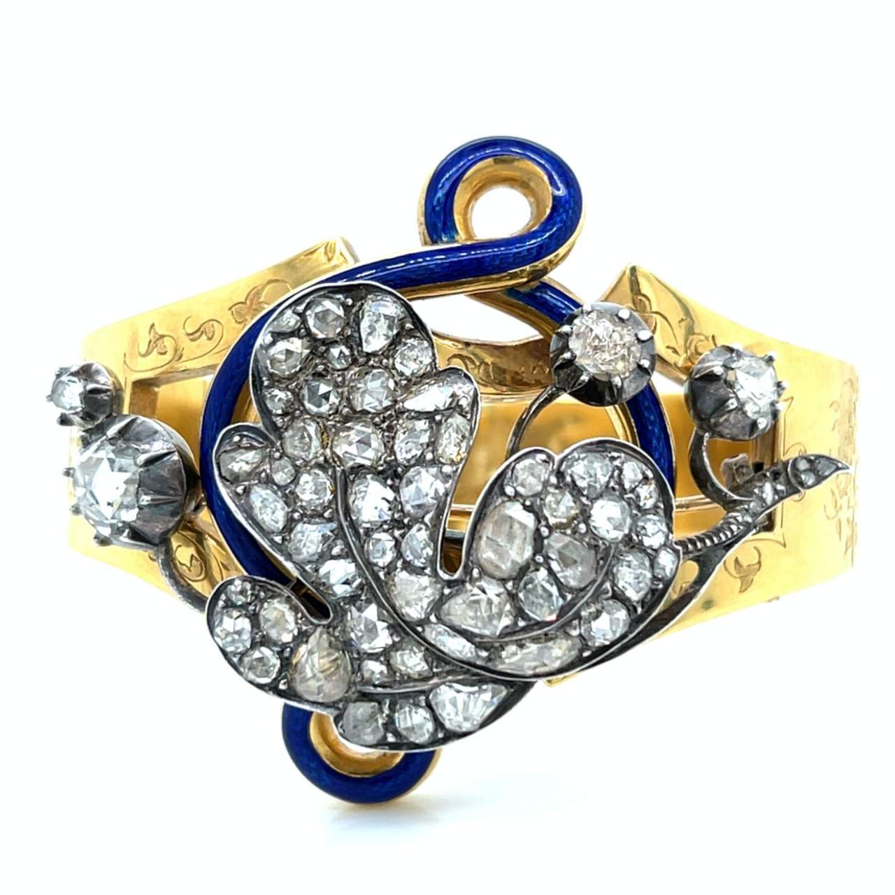 Victorian 18K Yellow Gold & Silver Top Bangle/Brooch