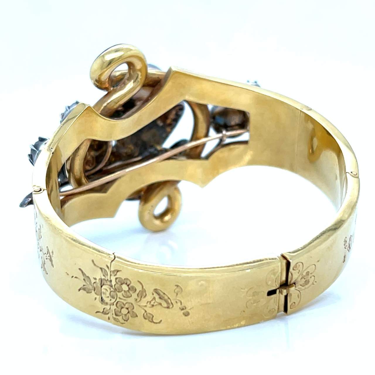 Victorian 18K Yellow Gold & Silver Top Bangle/Brooch