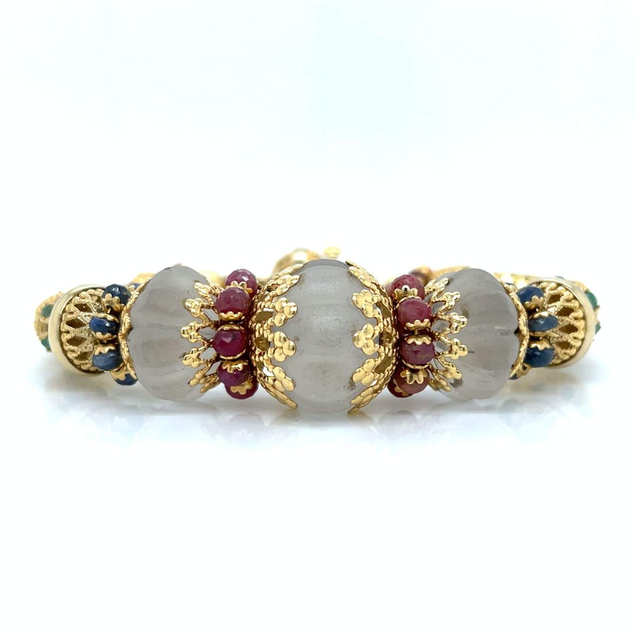 18K Yellow Gold Ruby Emerald and Sapphire Bracelet