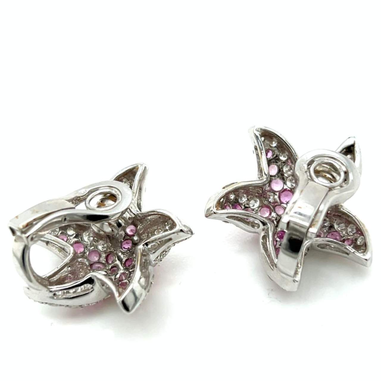 18K White Gold Diamond & Pink Sapphire Earrings