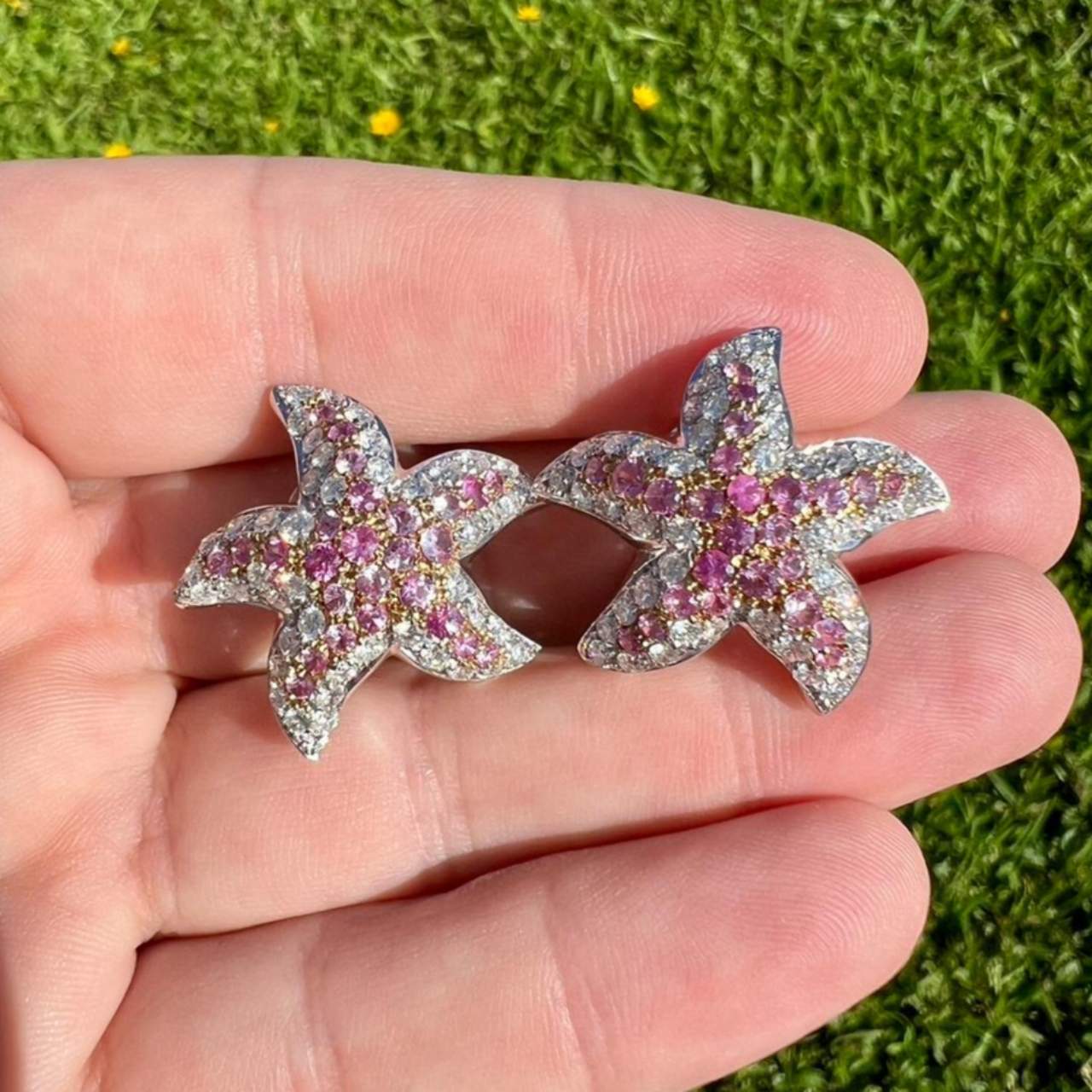 18K White Gold Diamond & Pink Sapphire Earrings