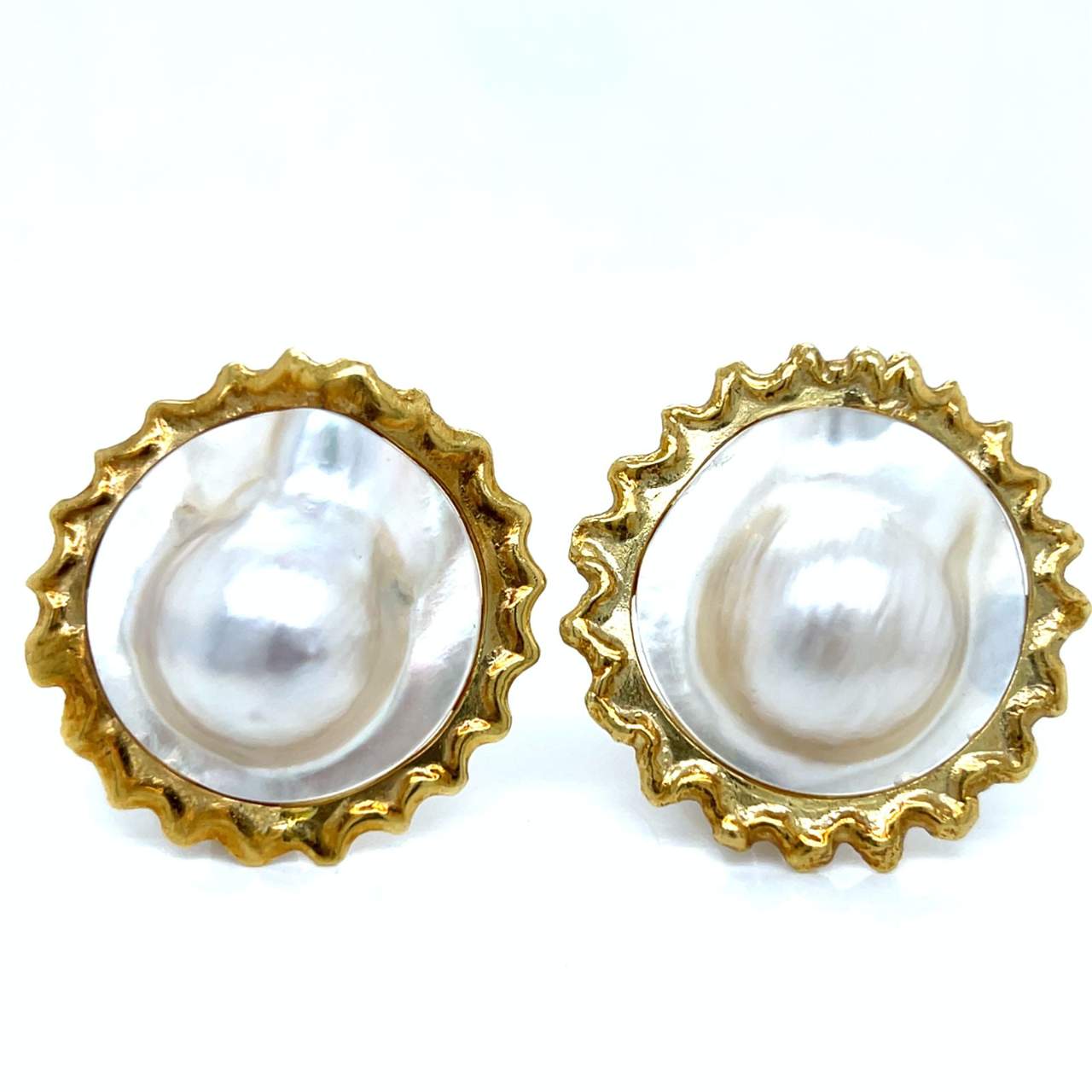 18K Yellow Gold Blister Pearl Earrings