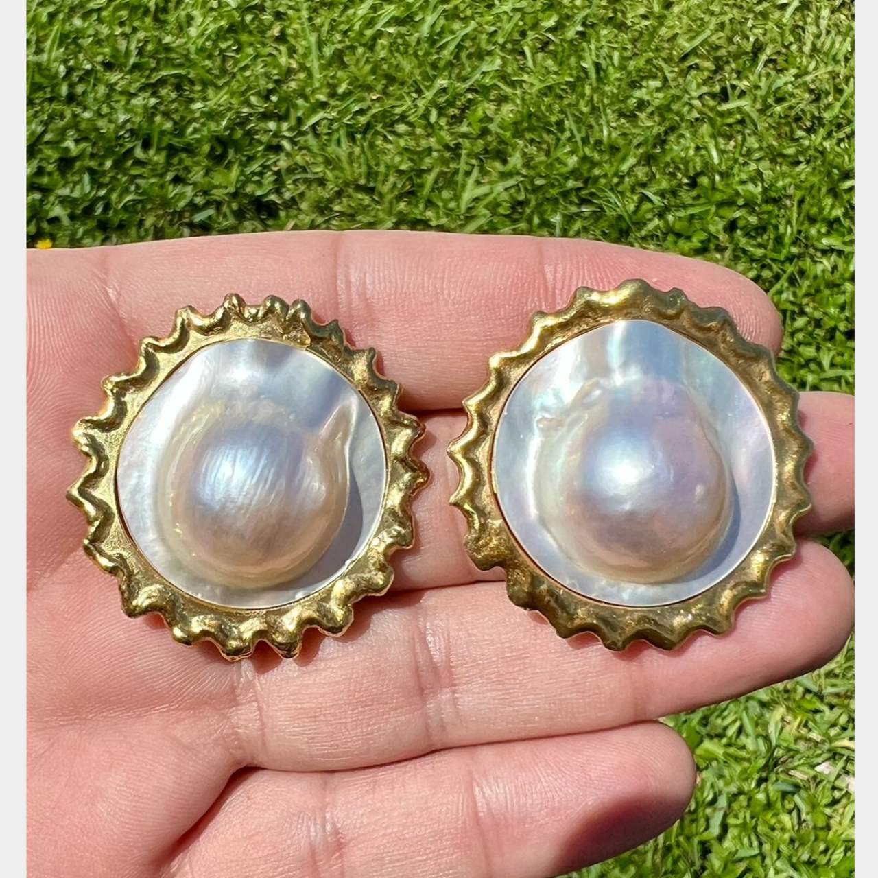 18K Yellow Gold Blister Pearl Earrings