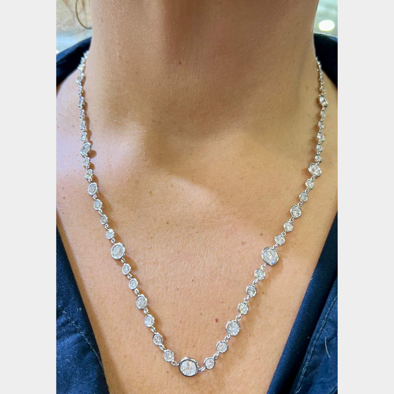 18K White Gold 15.25 Ct. Diamond by the Yard Necklace