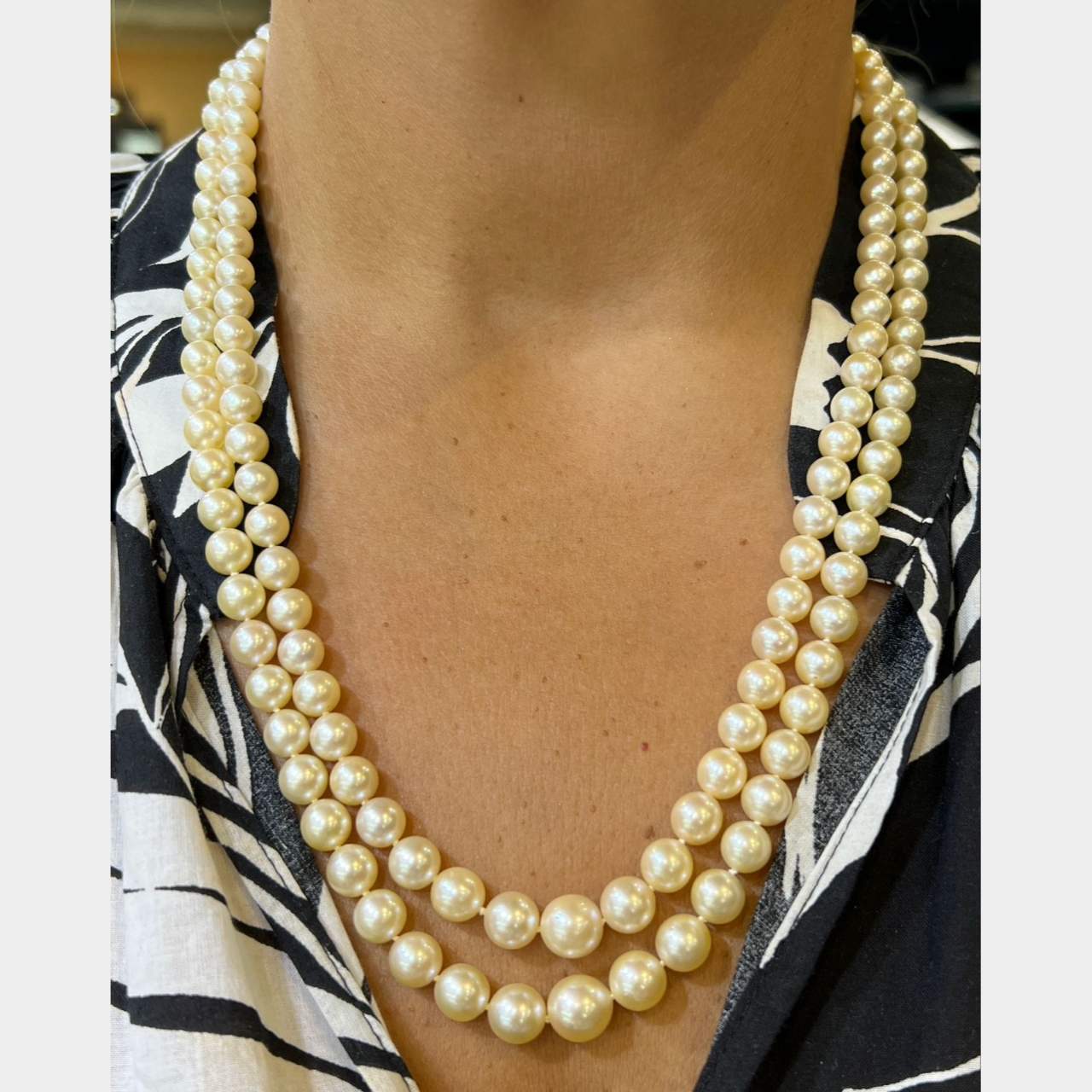 Platinum & 14K Cultured Pearl Necklace w/ Sapphire and Diamond Clasp