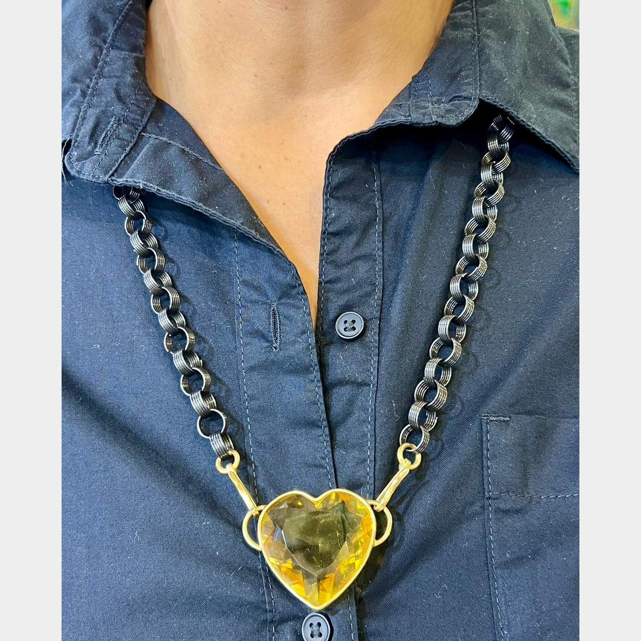 18K Yellow Gold & Ionized Steel 70.00 Ct. Citrine Necklace