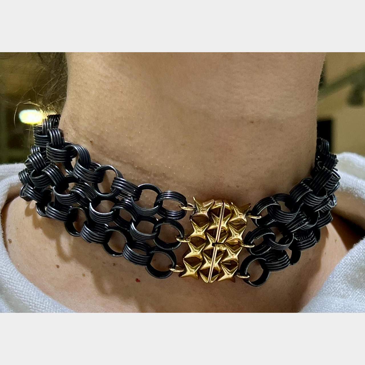 1960’s 18K Yellow Gold & Ionized Steel Choker Necklace and Bracelet Set
