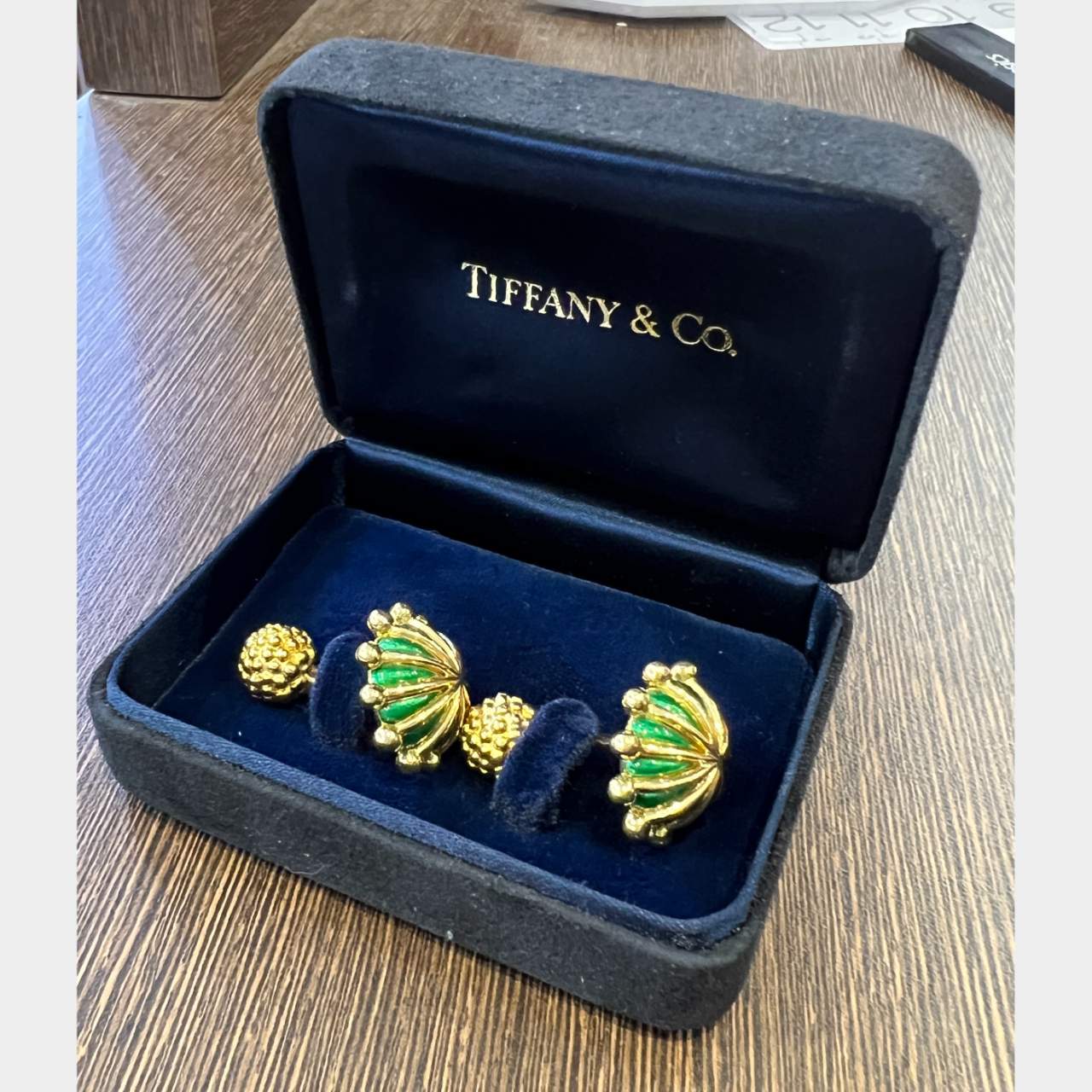 TIFFANY & CO. Schlumberger 18K Yellow Gold Enamel Cufflinks