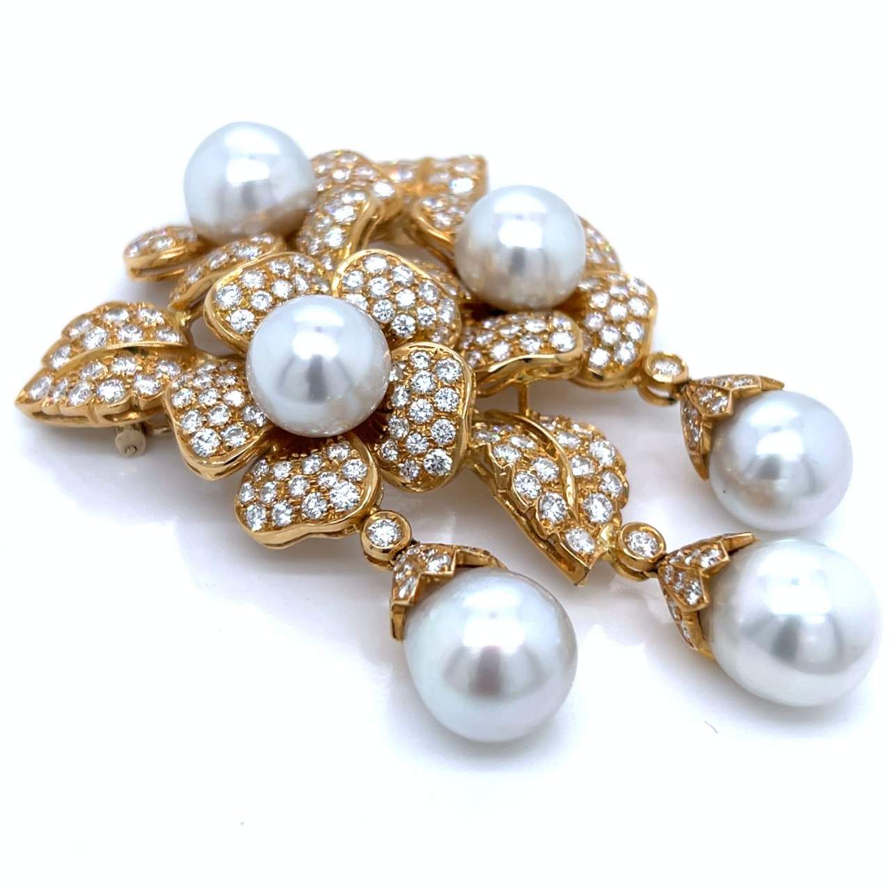 18K Yellow Gold South Sea Pearl & Diamond Brooch