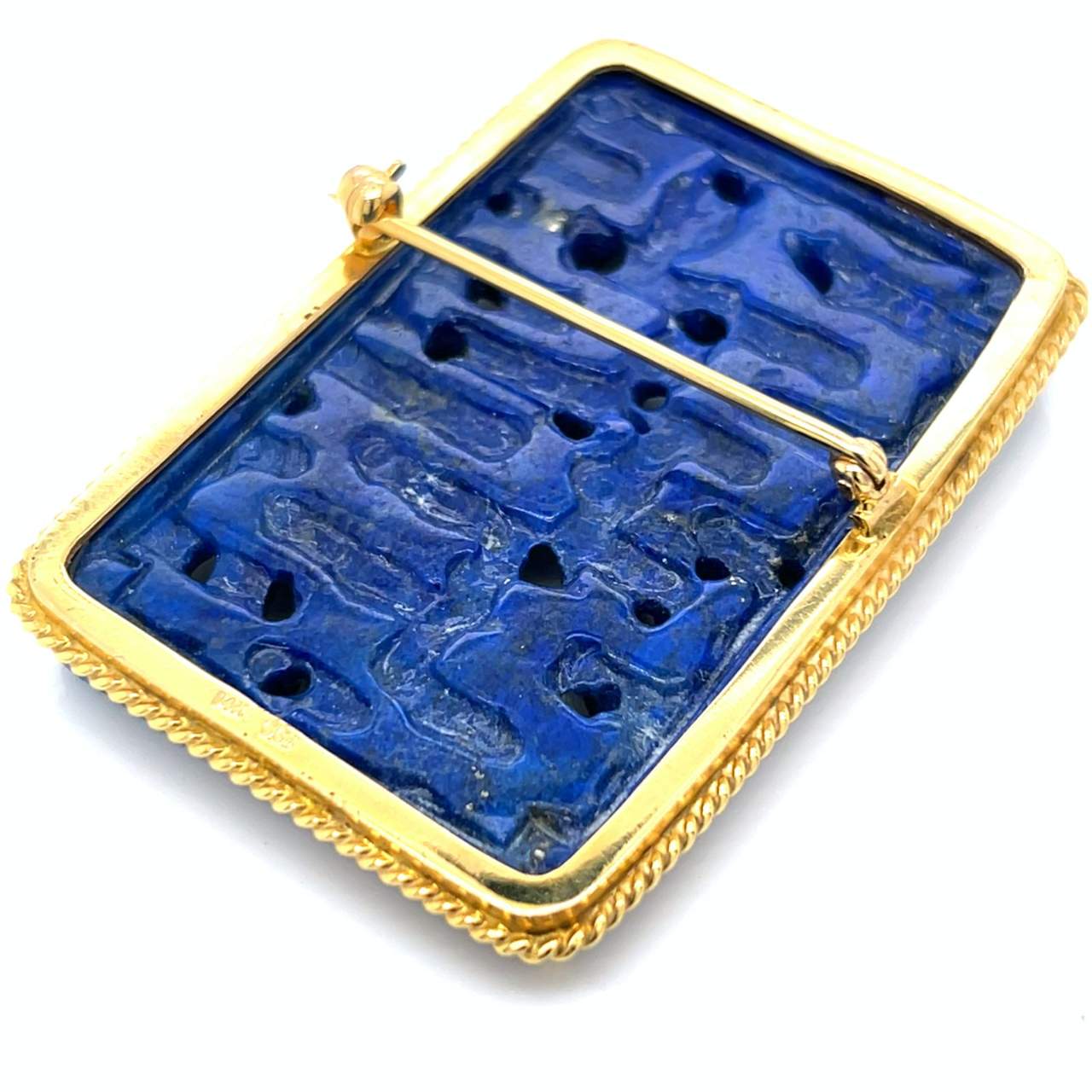 1960’s 14K Yellow Gold Carved Lapis Lazuli Brooch