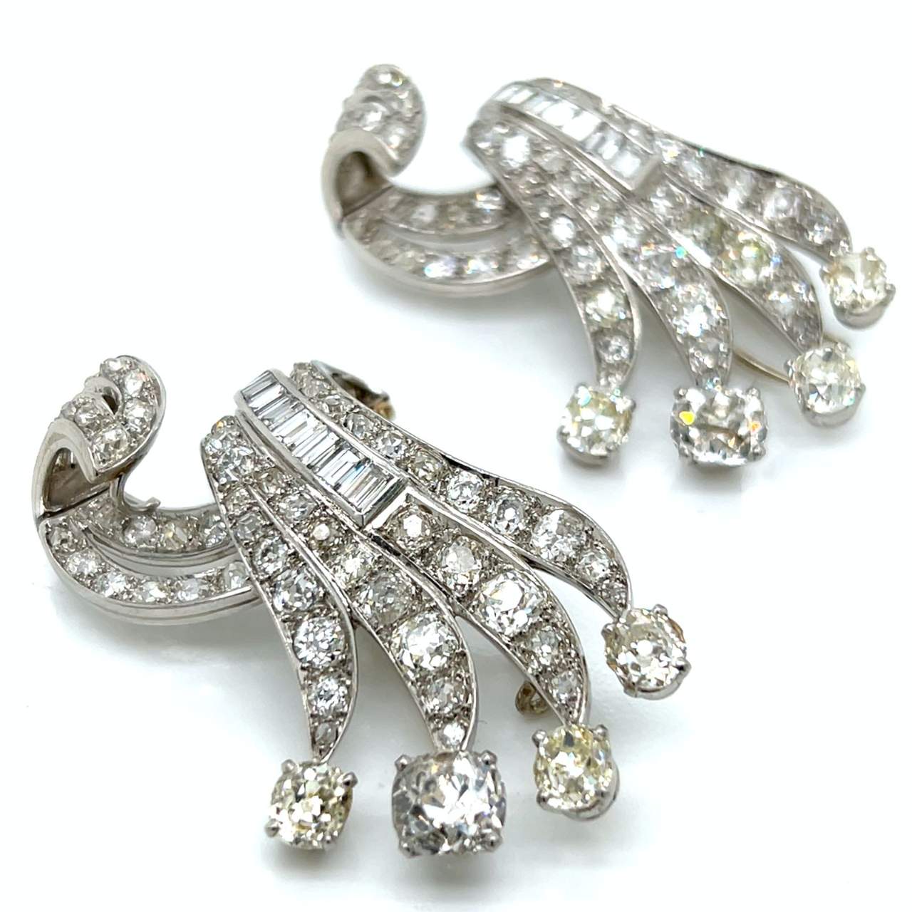 Art Deco Platinum 21.20 Ct. Diamond Clips/Brooches