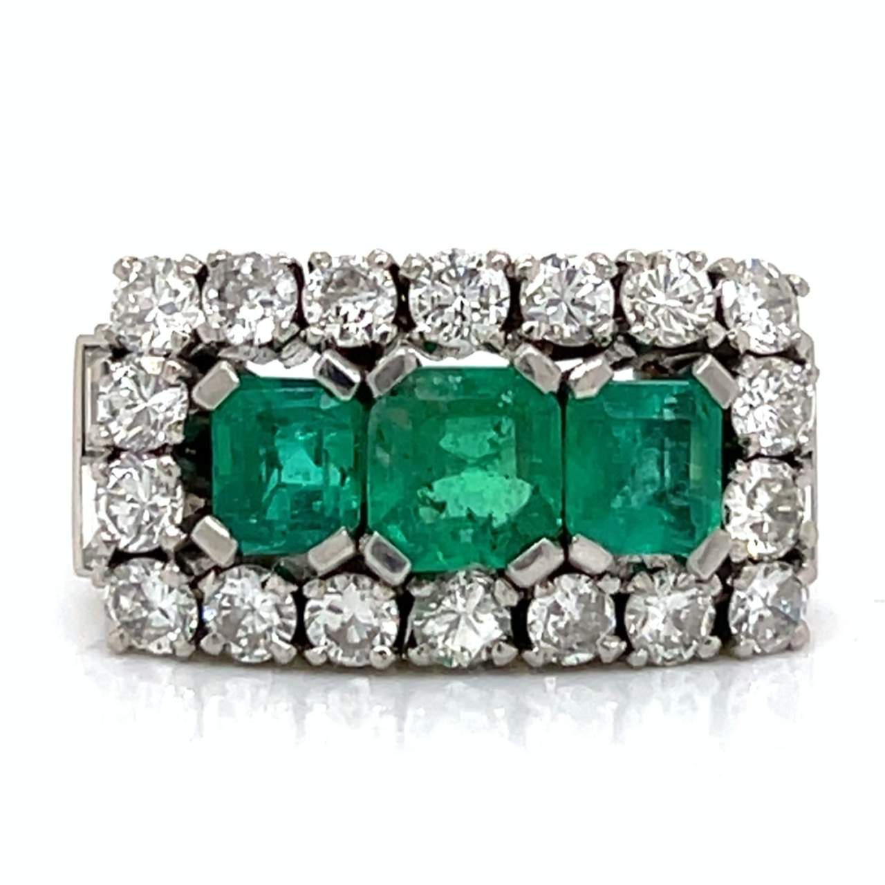 Art Deco Platinum Colombian Emerald & Diamond Ring
