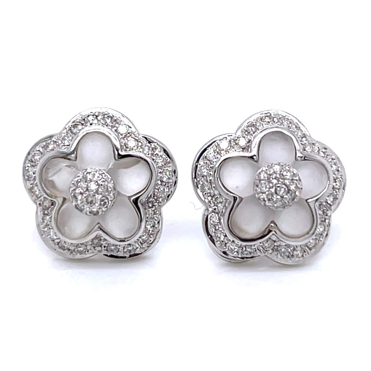 18K White Gold Crystal & Diamond Flower Earrings