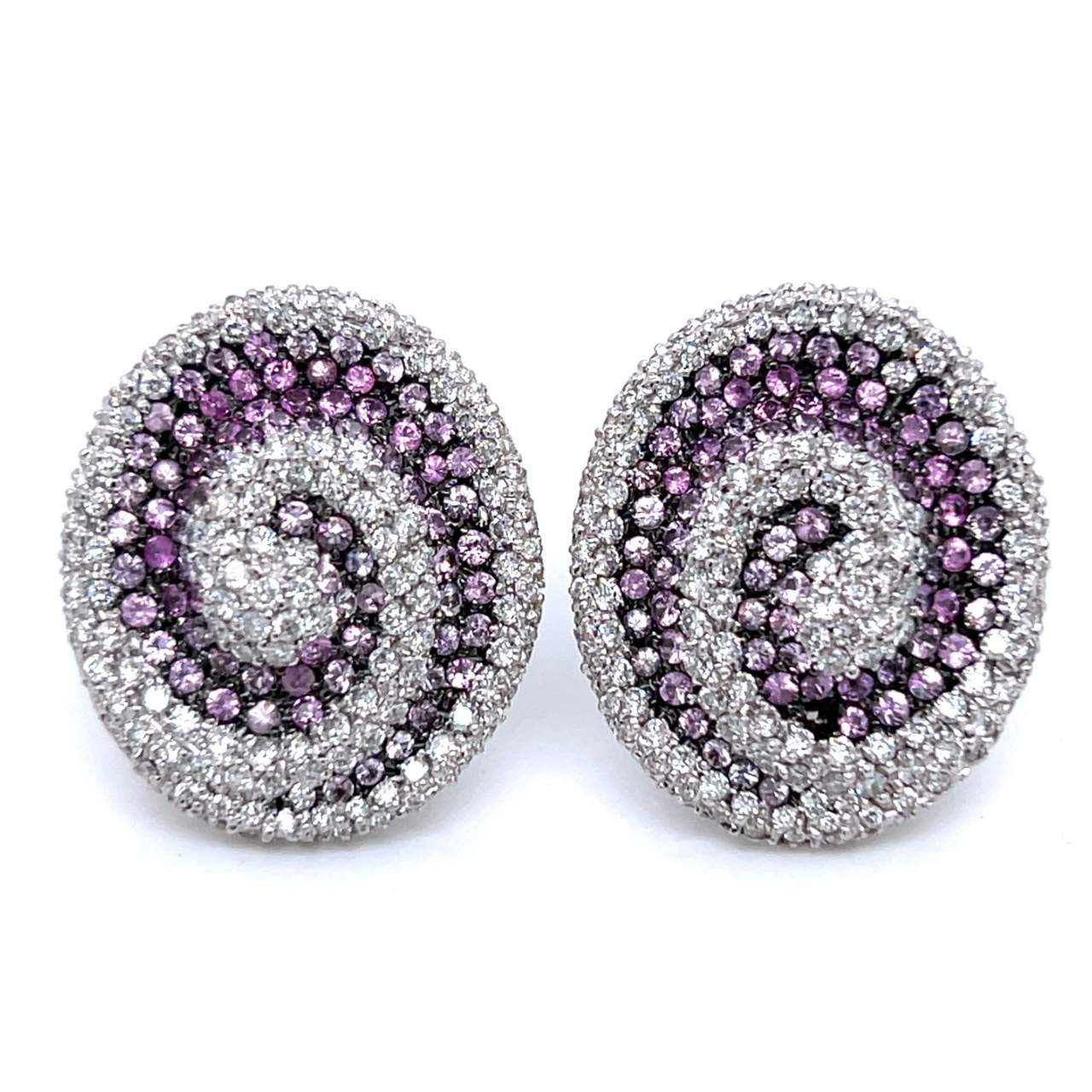 18K White Gold Pink Sapphire & Diamond Earrings