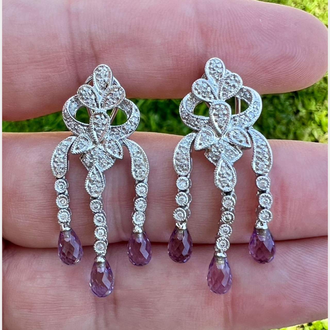 18K White Gold Amethyst & Diamond Earrings
