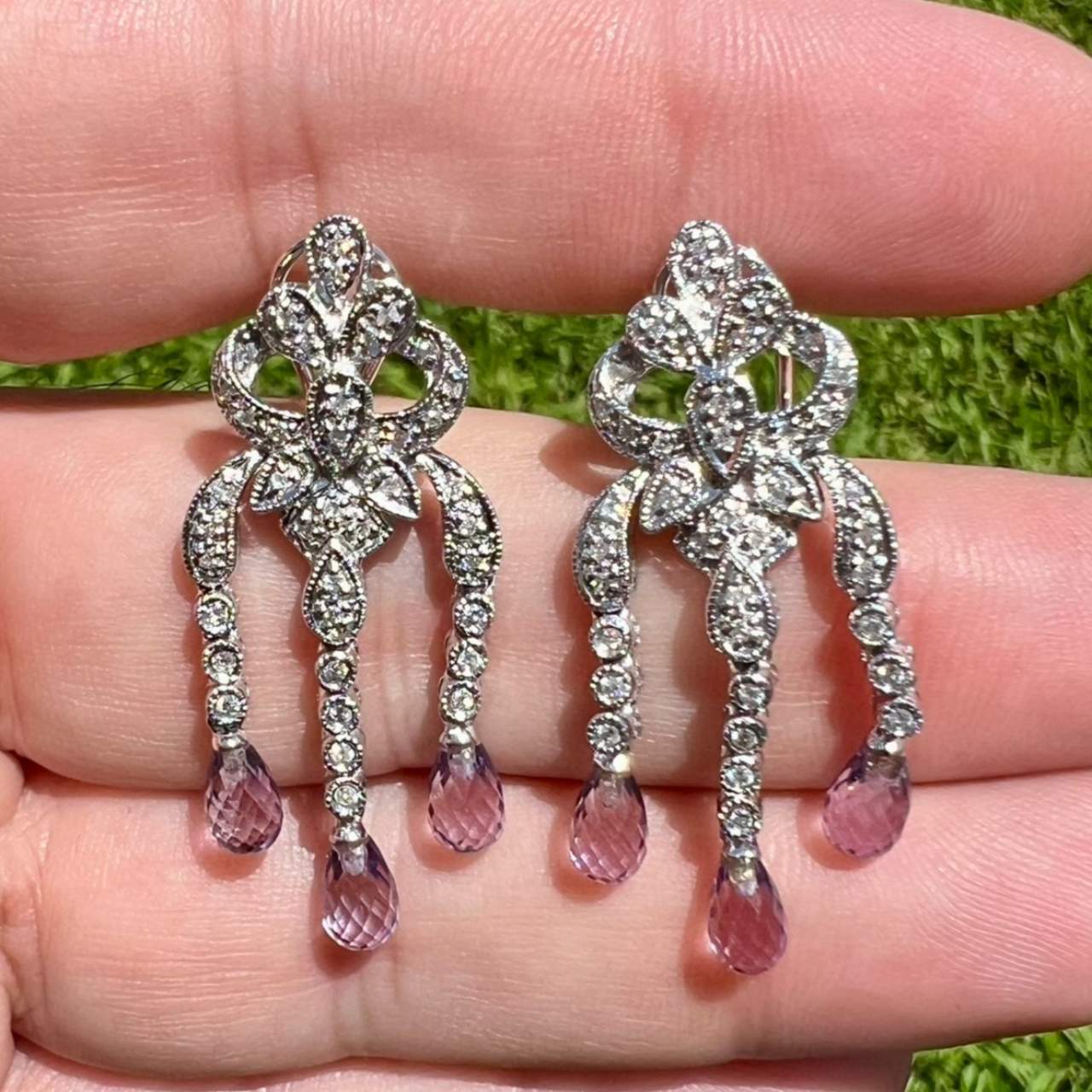 18K White Gold Amethyst & Diamond Earrings