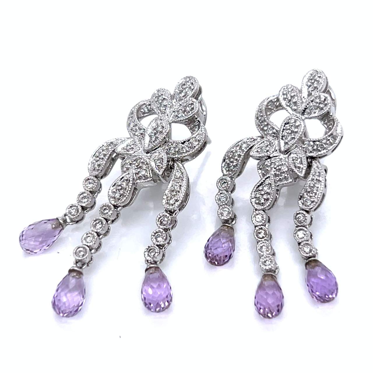 18K White Gold Amethyst & Diamond Earrings