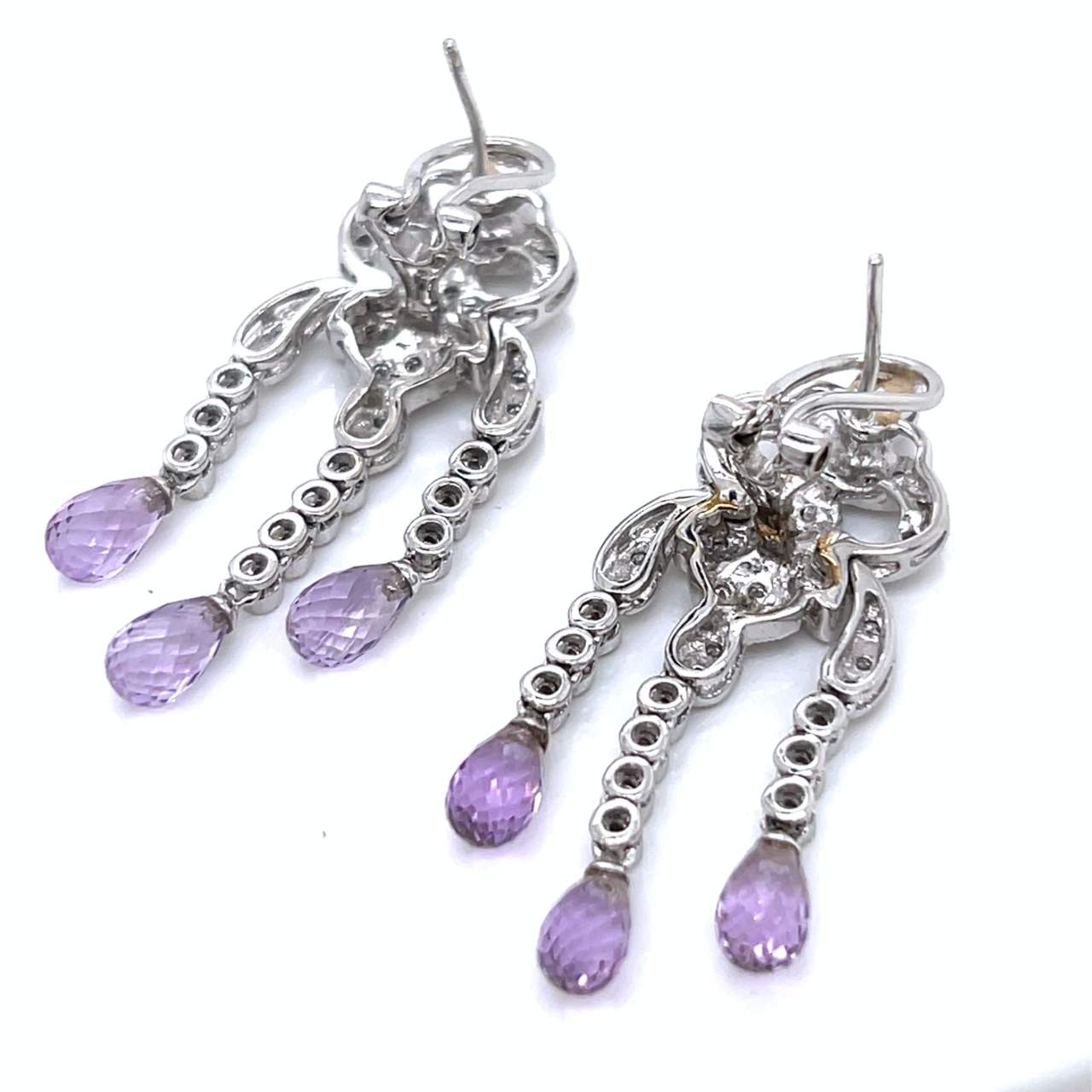 18K White Gold Amethyst & Diamond Earrings