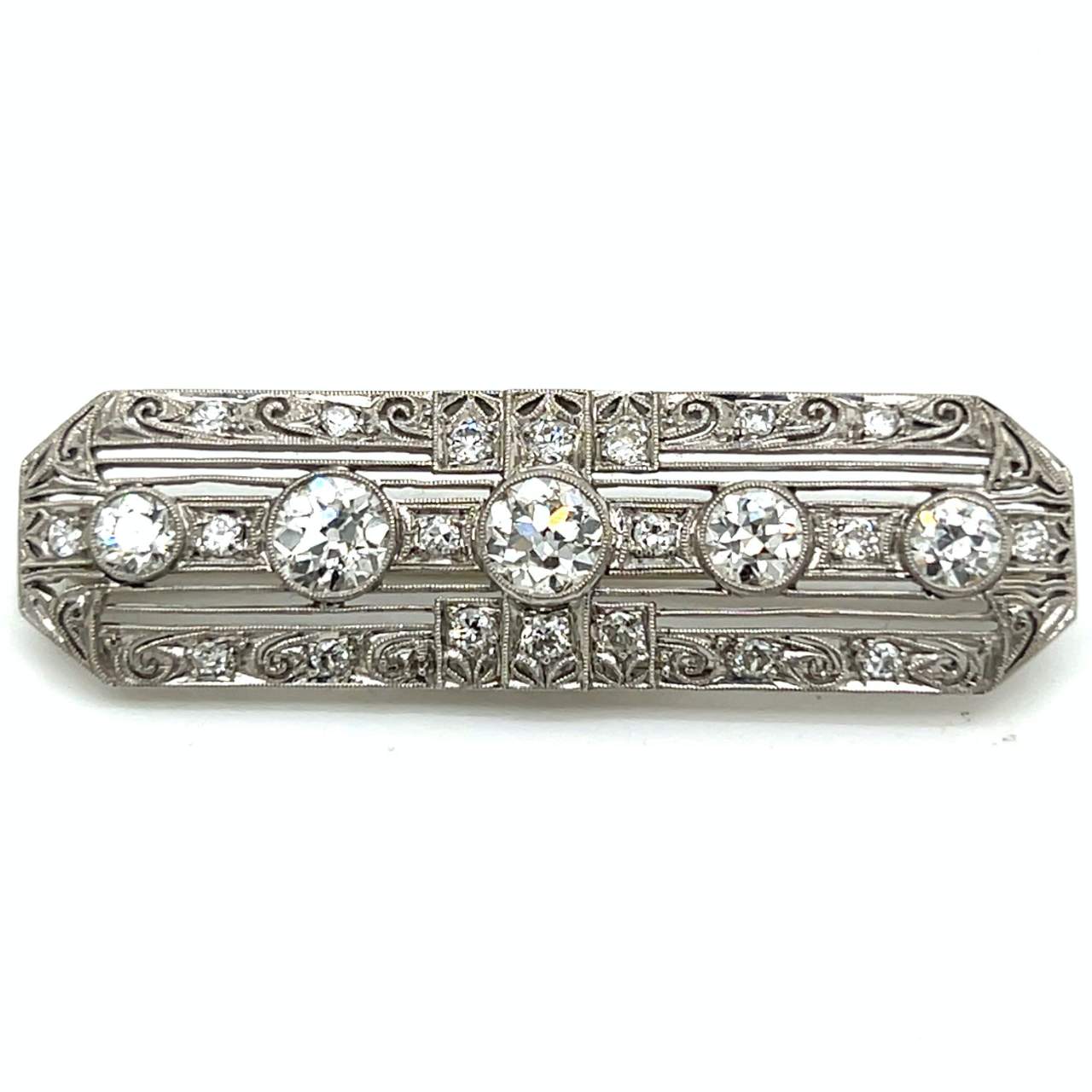 Art Deco Platinum 3.05 Ct. Diamond Brooch
