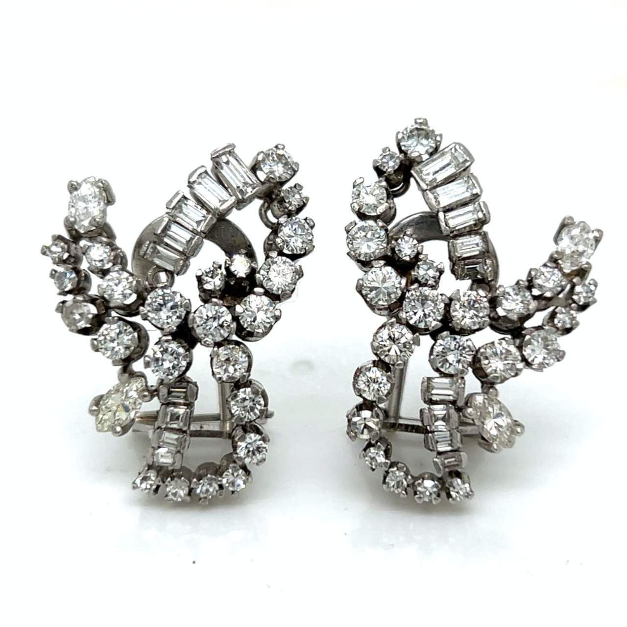 1950’s 18K White Gold 5.00 Ct. Diamond Earrings