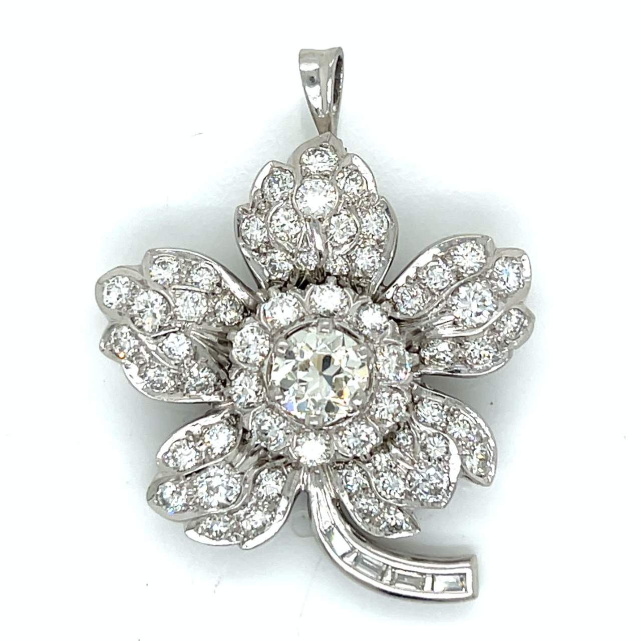1960’s Platinum Deco Style Diamond Brooch/Pendant