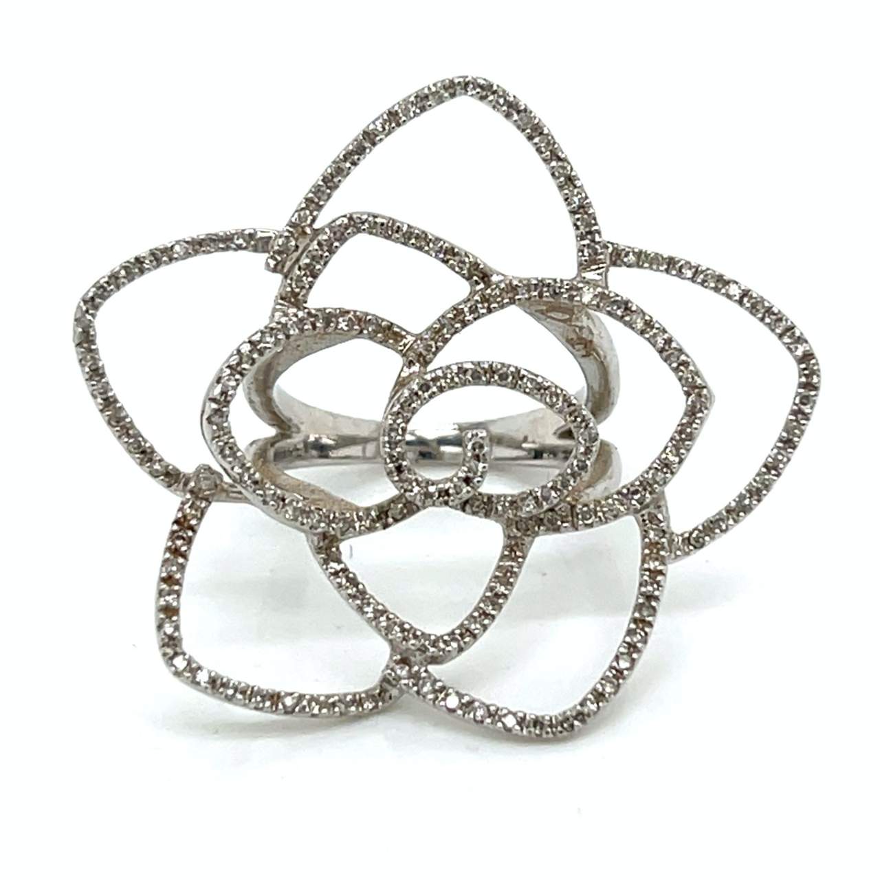 14K White Gold Diamond Flower Ring