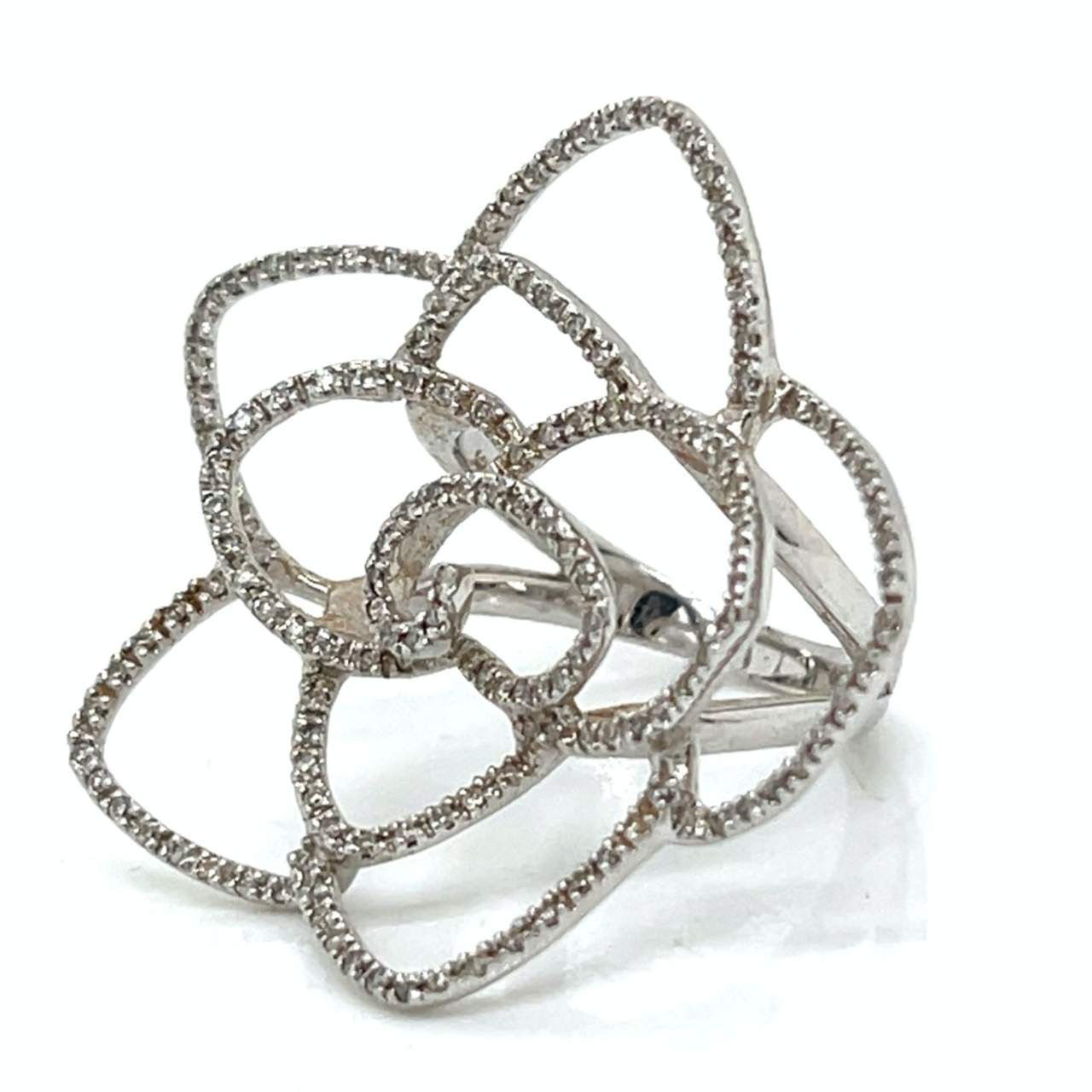 14K White Gold Diamond Flower Ring