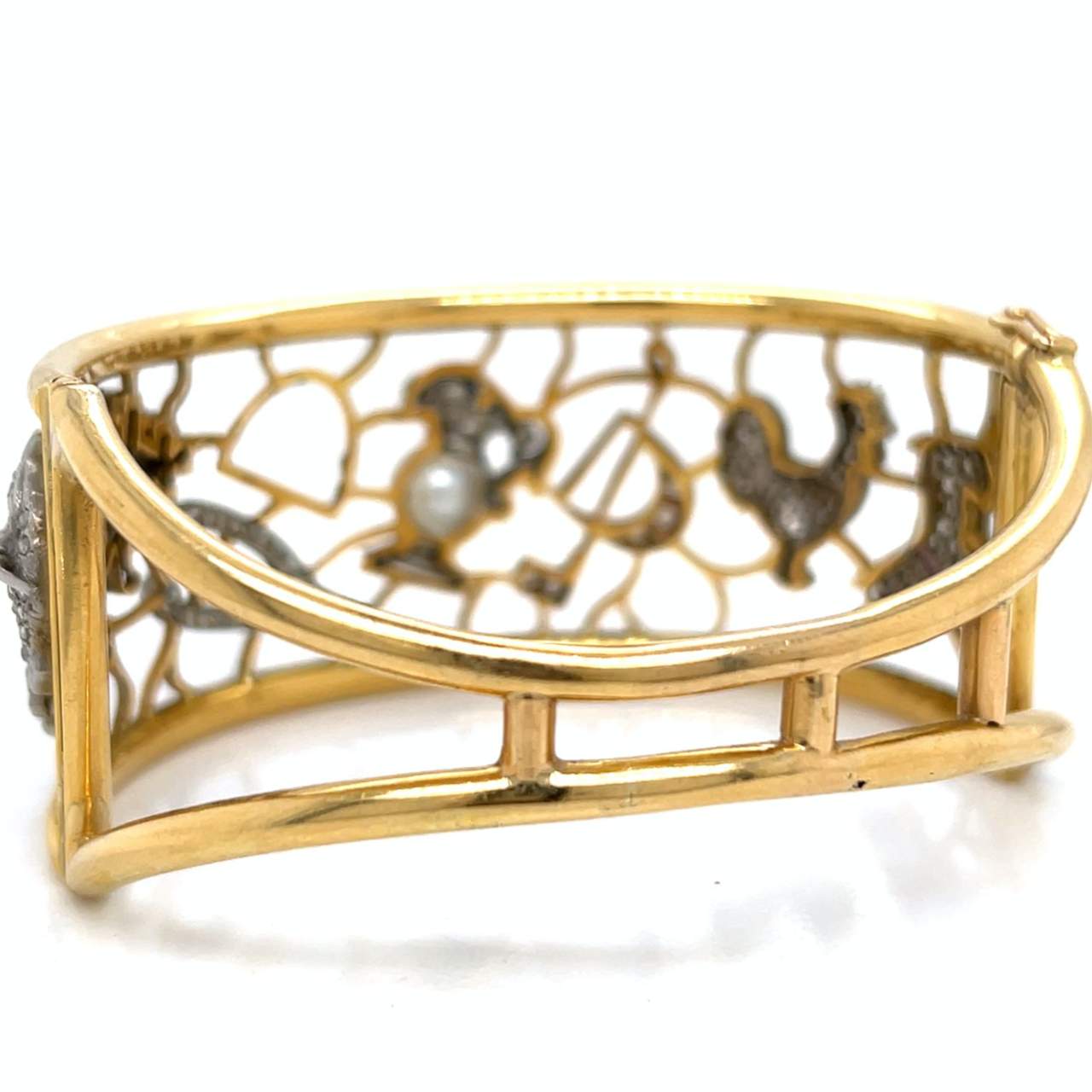 18K Yellow Gold Bangle w/ Platinum Diamond Charms