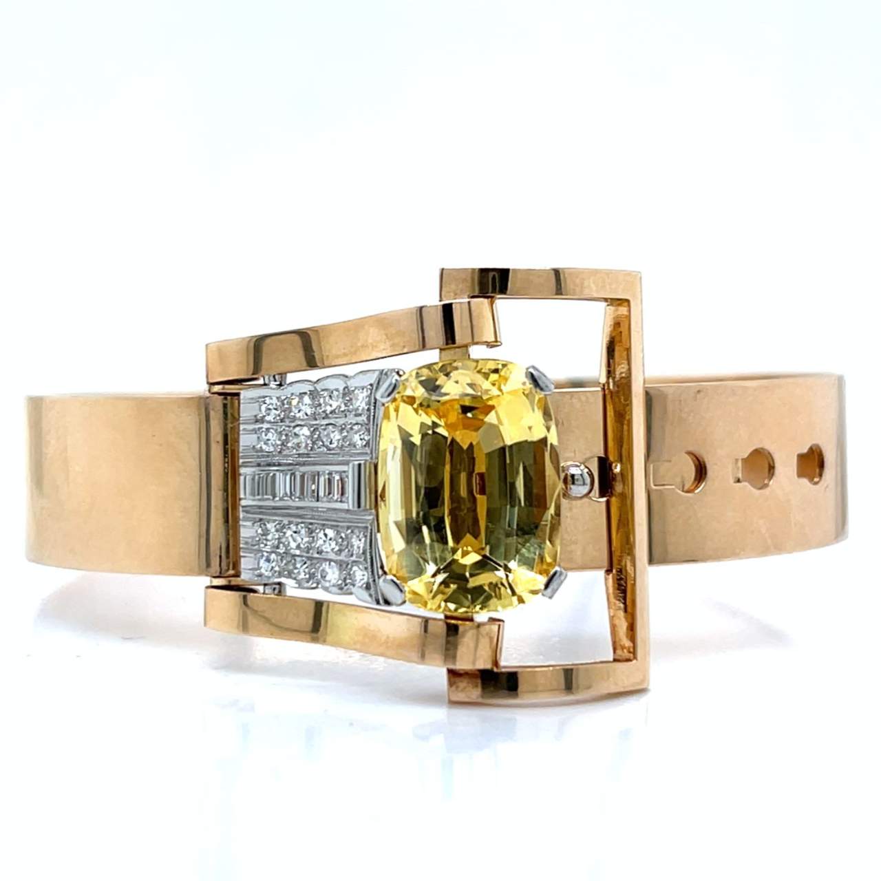 BIRKS 14K Yellow Gold & Platinum Certified  No-heat Ceylon Sapphire & Diamond Bracelet