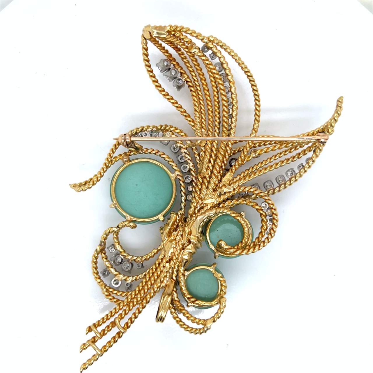 1960’s 18K Yellow Gold Turquoise & Diamond Brooch