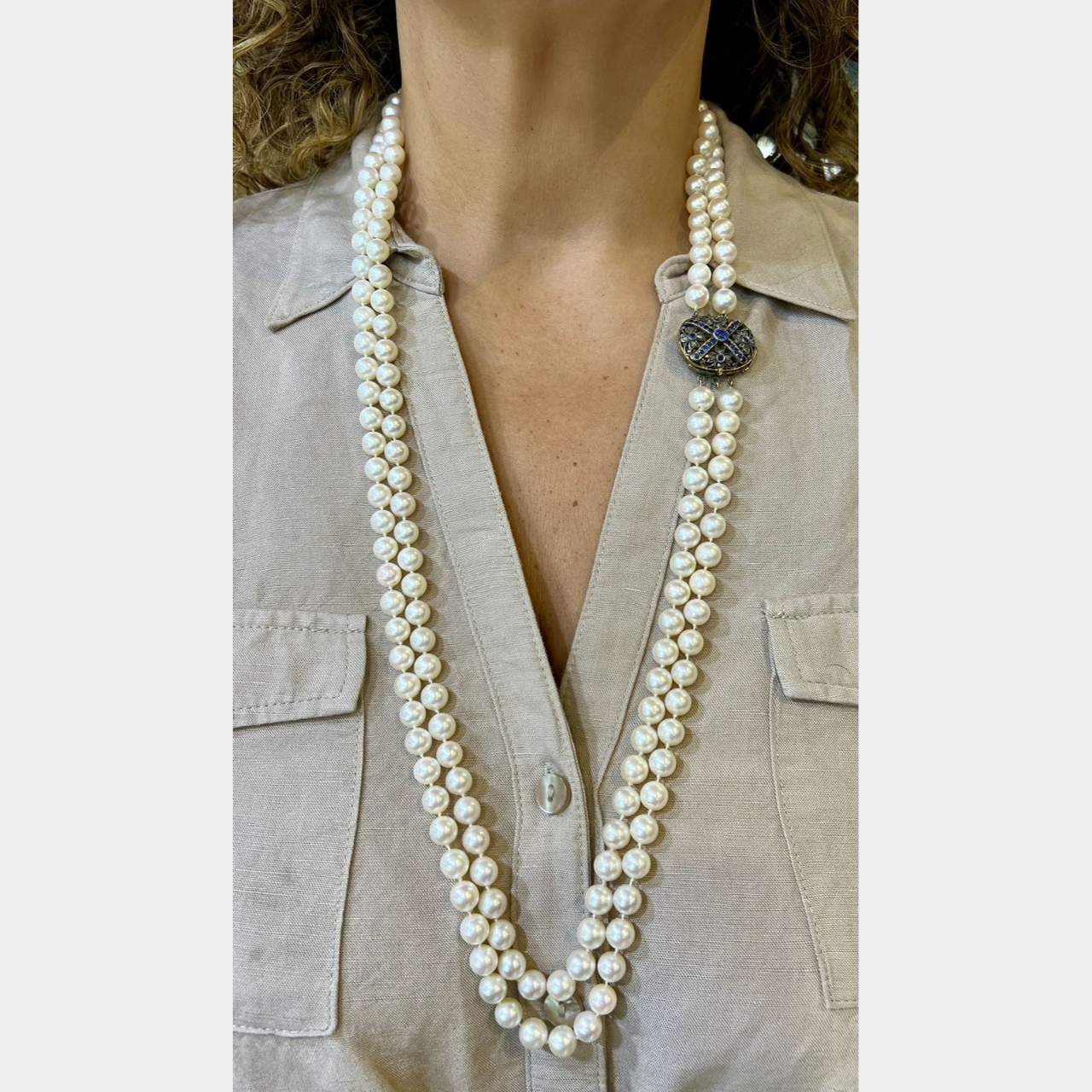 18K Cultured Pearl Sapphire & Diamond Necklace