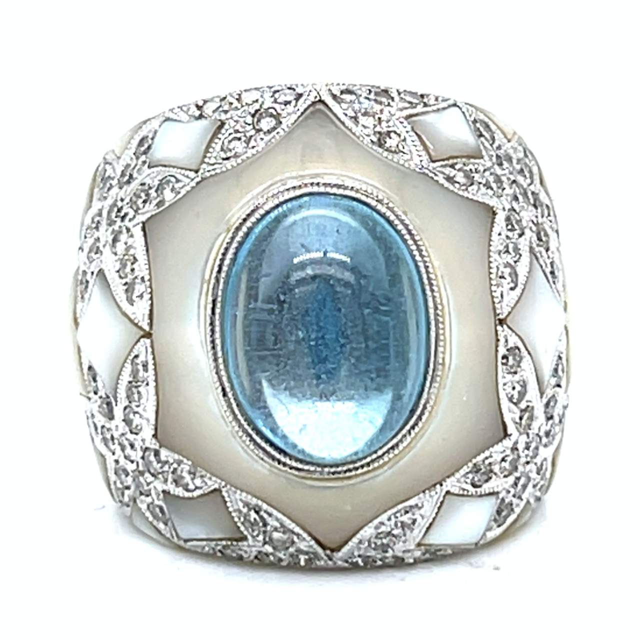 18K White Gold Mother of Pearl & Diamond Ring