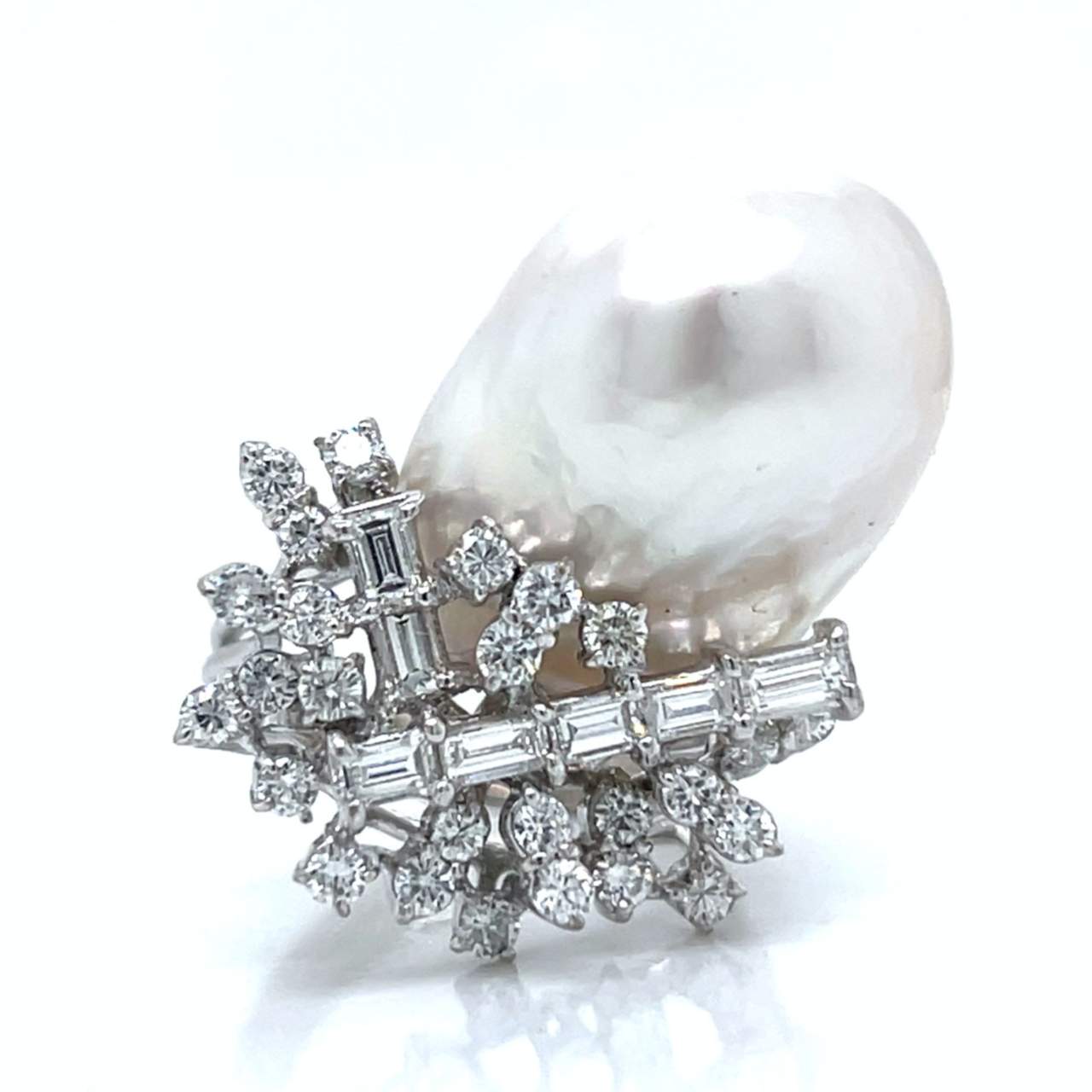 1960’s 14K White Gold South Sea Pearl & Diamond Ring