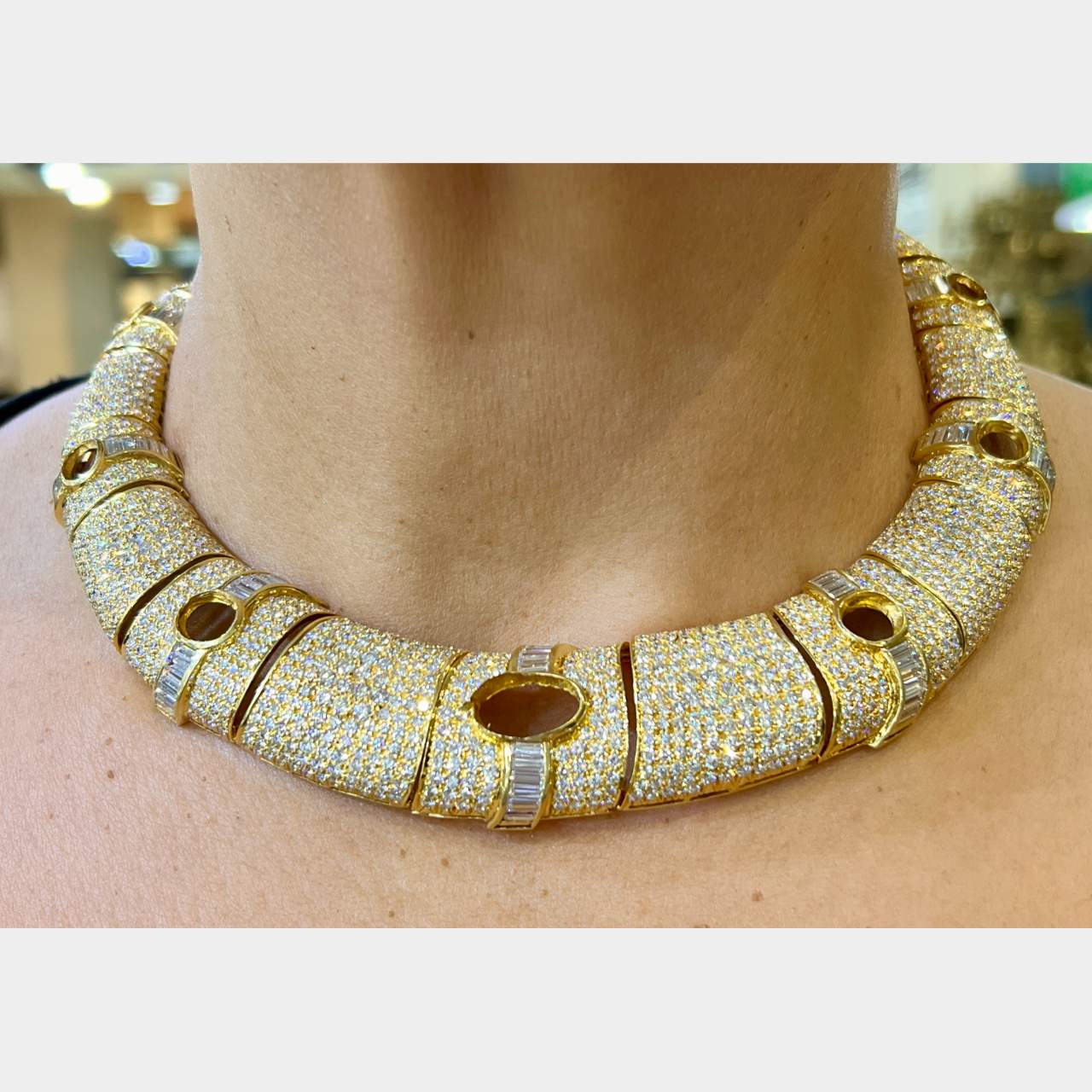 18K Yellow Gold Diamond Necklace & Earring Set