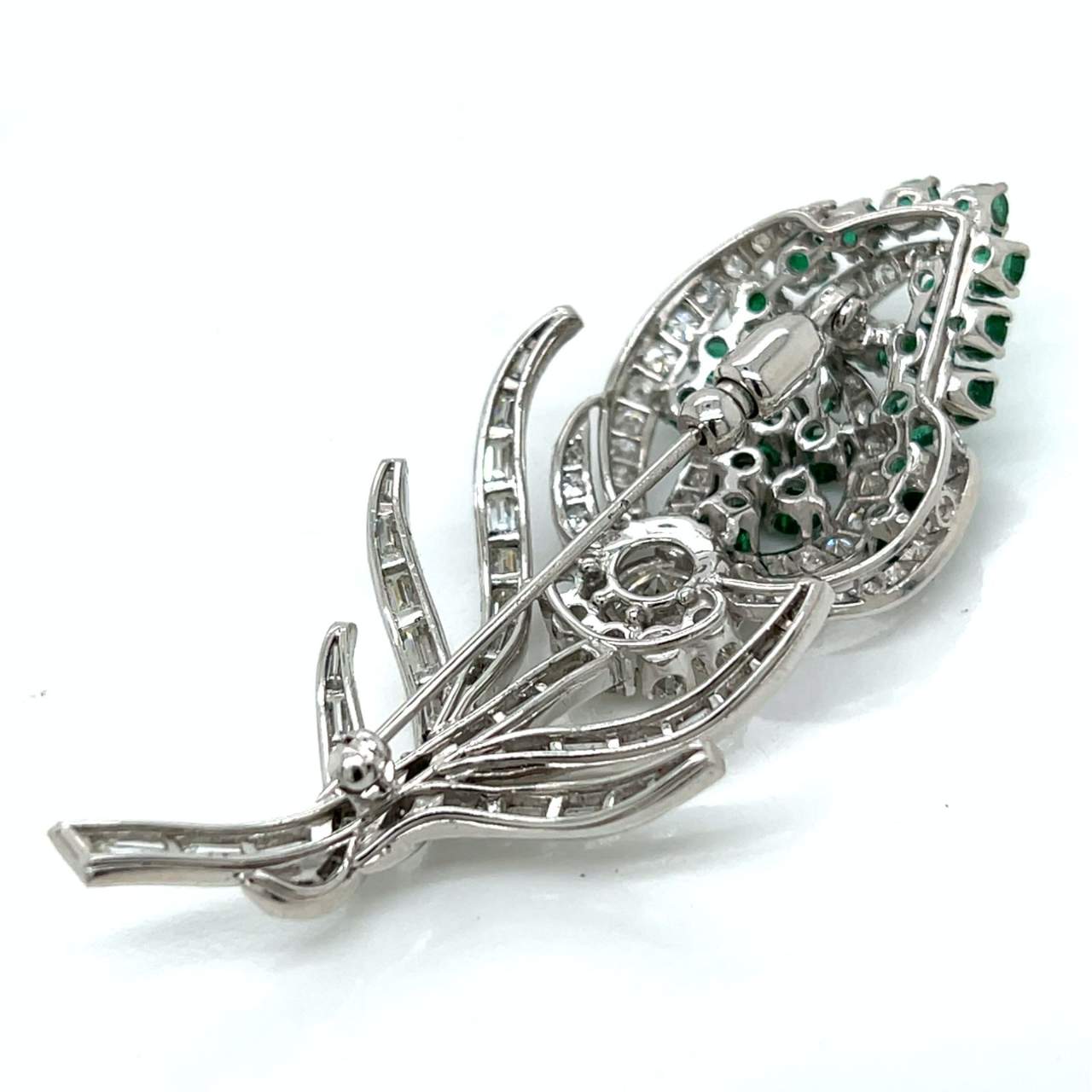 1950’s Platinum Emerald & Diamond Flower Brooch